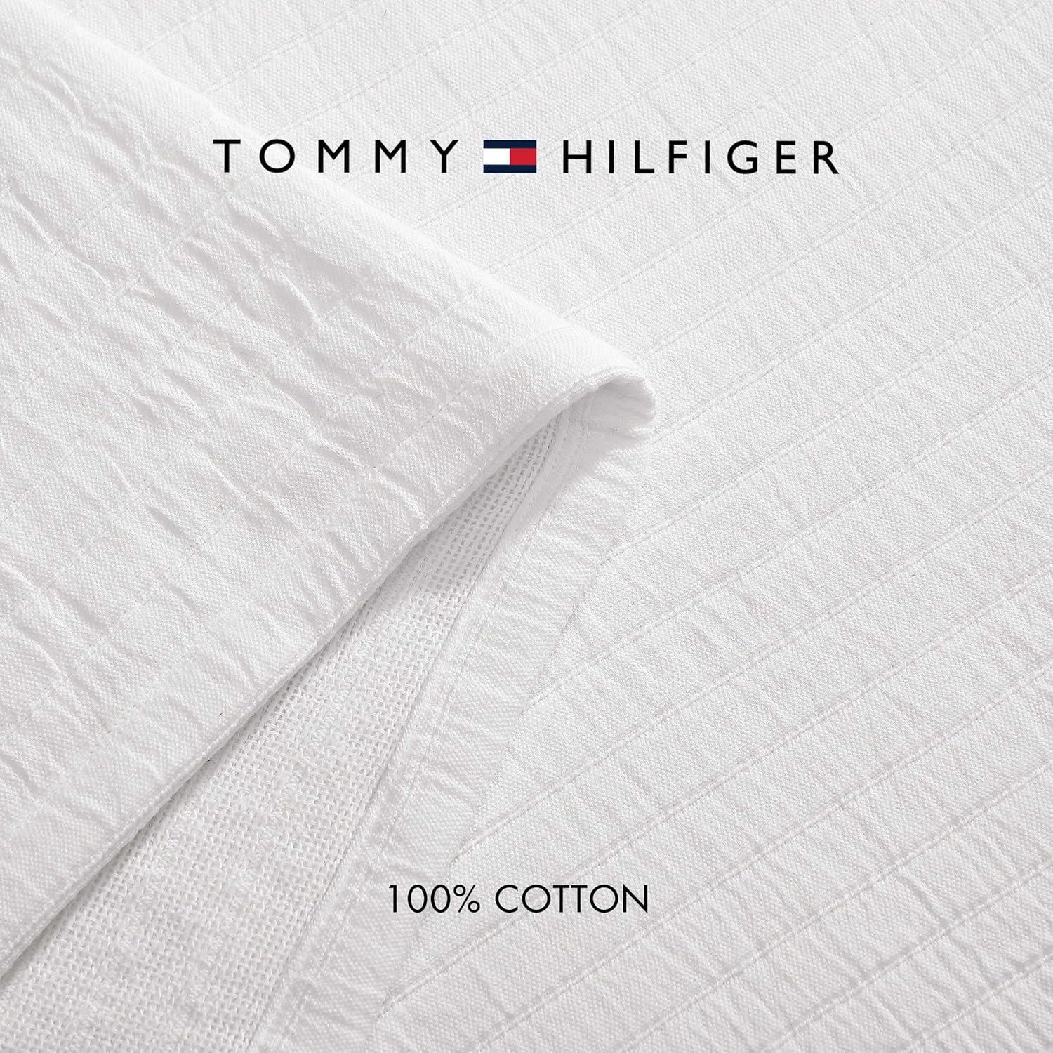 imageTommy Hilfiger Twin Cotton Blanket Woven Channel Stitched Bedding Medium Weight Soft Blanket AntiPilling ampamp Fade Resistant Ideal for Layering OekoTEX Certified BlueEssential Weave White