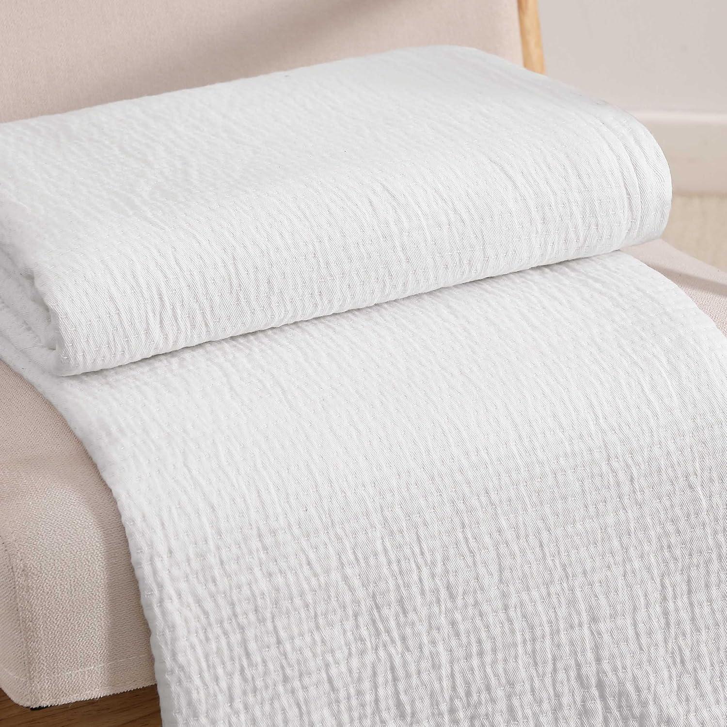 imageTommy Hilfiger Twin Cotton Blanket Woven Channel Stitched Bedding Medium Weight Soft Blanket AntiPilling ampamp Fade Resistant Ideal for Layering OekoTEX Certified BlueRunning Stitch White