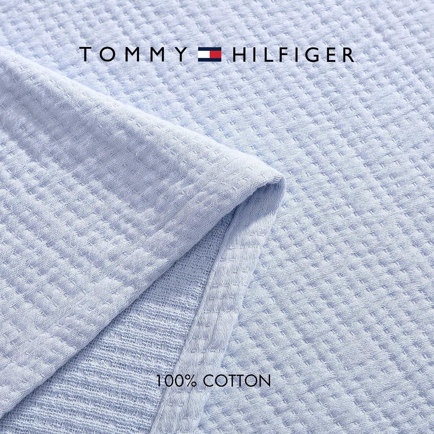 imageTommy Hilfiger Twin Cotton Blanket Woven Channel Stitched Bedding Medium Weight Soft Blanket AntiPilling ampamp Fade Resistant Ideal for Layering OekoTEX Certified BlueRunning Stitch Blue