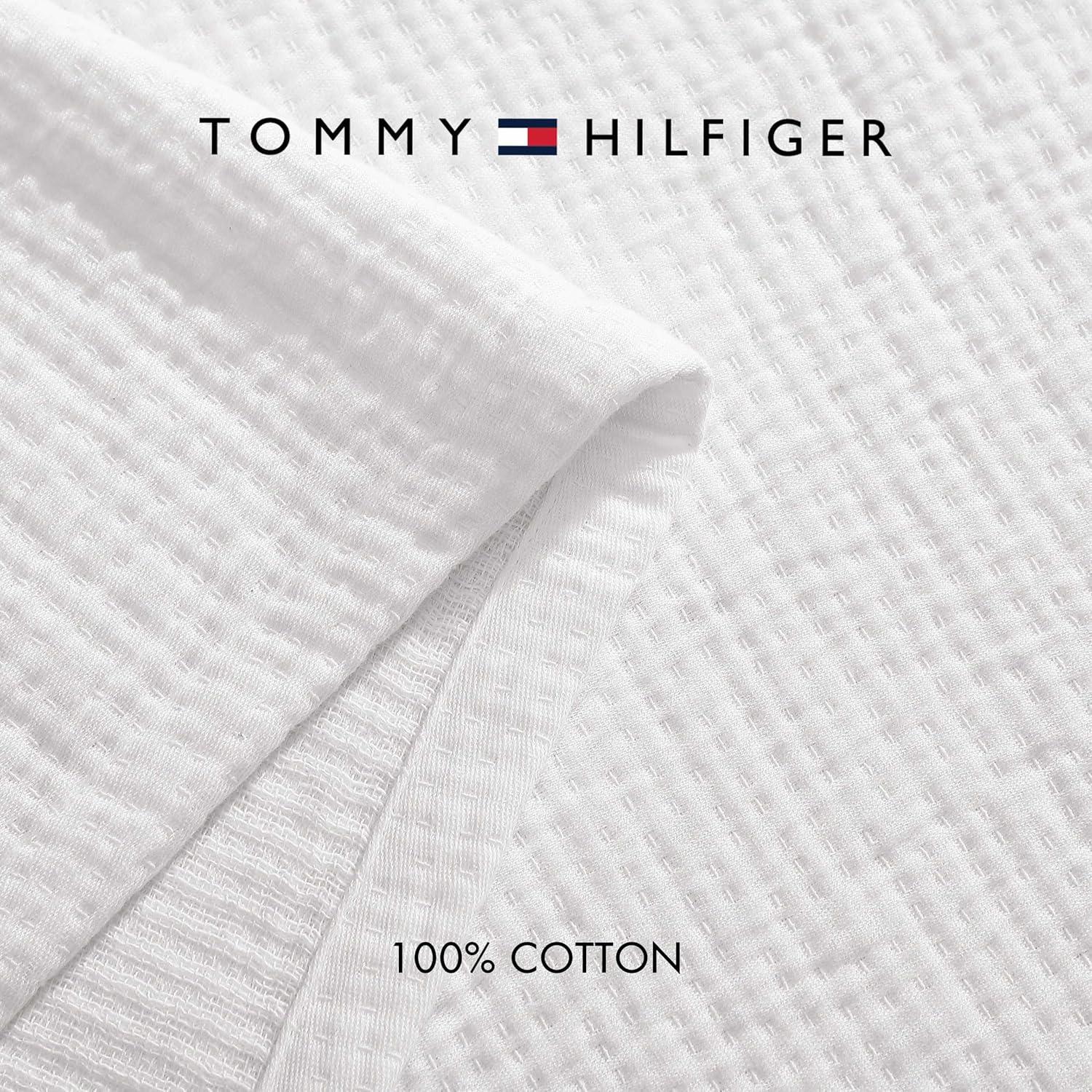 imageTommy Hilfiger Twin Cotton Blanket Woven Channel Stitched Bedding Medium Weight Soft Blanket AntiPilling ampamp Fade Resistant Ideal for Layering OekoTEX Certified BlueRunning Stitch White