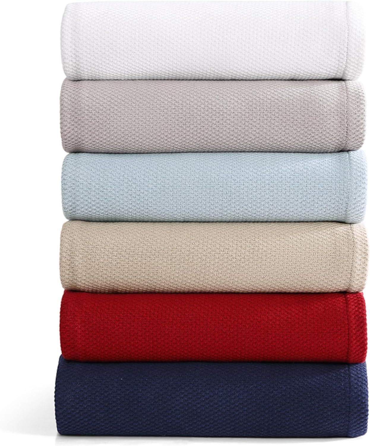 imageTommy Hilfiger Twin Cotton Blanket Woven Channel Stitched Bedding Medium Weight Soft Blanket AntiPilling ampamp Fade Resistant Ideal for Layering OekoTEX Certified BlueCotton Pique Grey