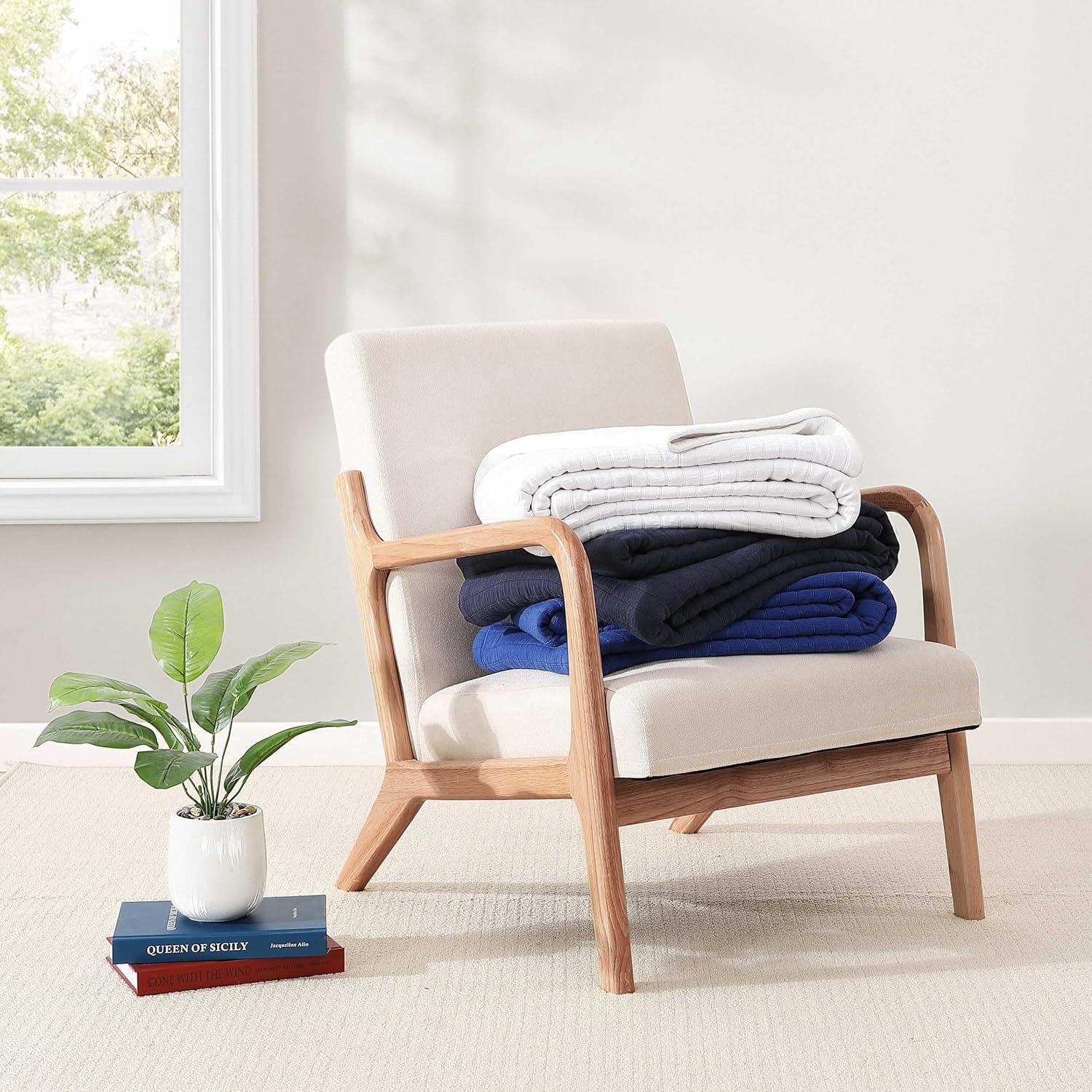 imageTommy Hilfiger Twin Cotton Blanket Woven Channel Stitched Bedding Medium Weight Soft Blanket AntiPilling ampamp Fade Resistant Ideal for Layering OekoTEX Certified BlueEssential Weave Blue