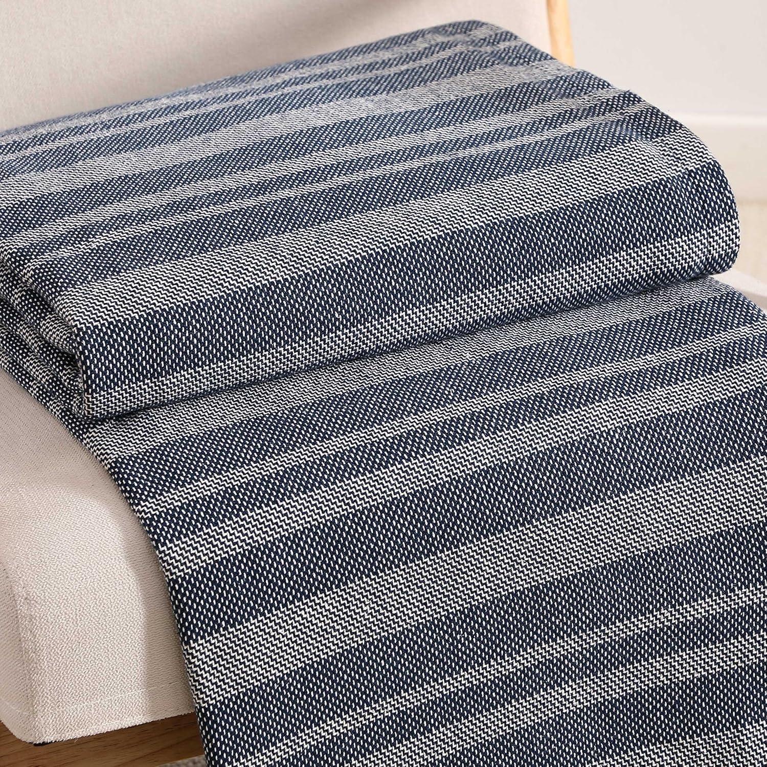 imageTommy Hilfiger Twin Cotton Blanket Woven Channel Stitched Bedding Medium Weight Soft Blanket AntiPilling ampamp Fade Resistant Ideal for Layering OekoTEX Certified BlueHarbor Stripe Navy