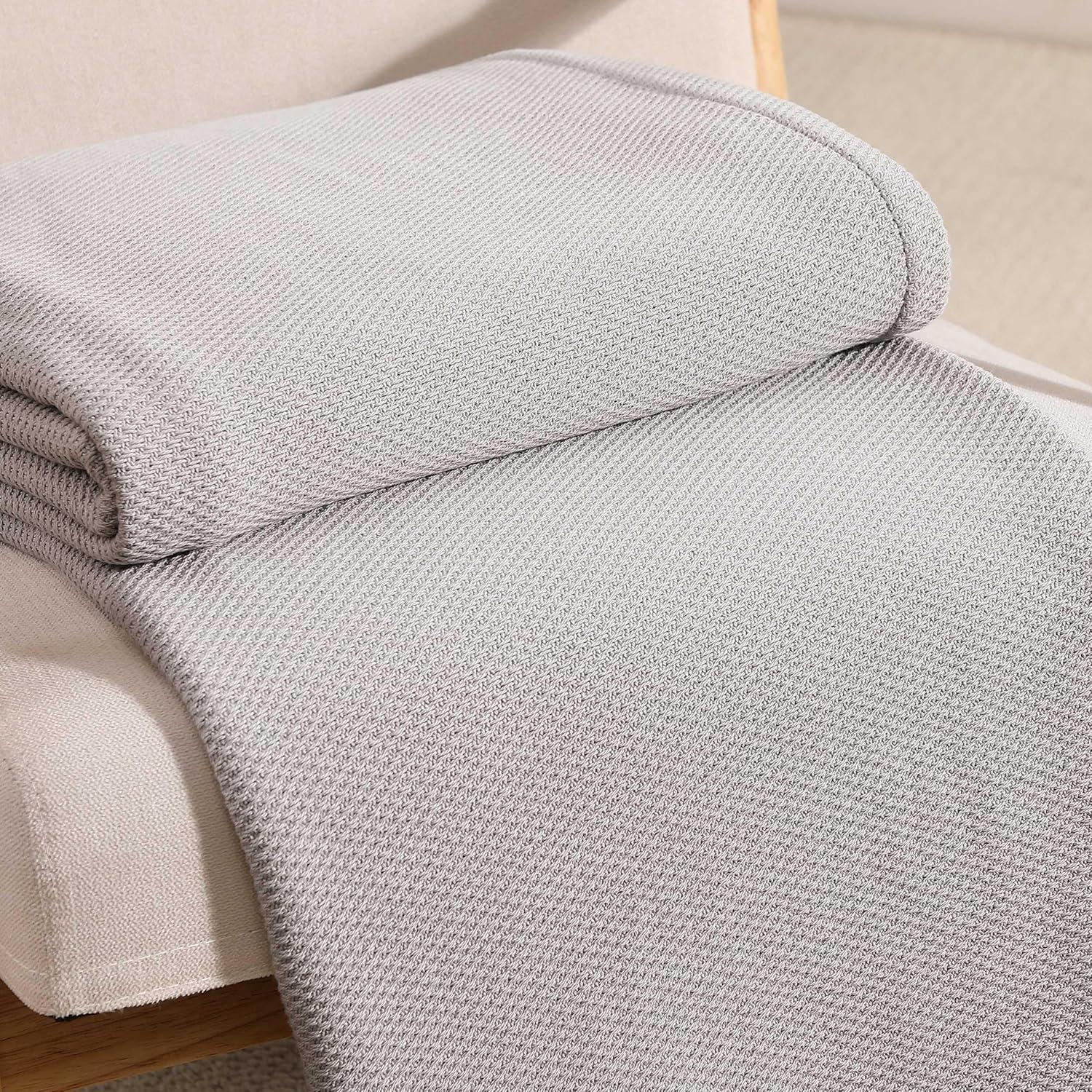 imageTommy Hilfiger Twin Cotton Blanket Woven Channel Stitched Bedding Medium Weight Soft Blanket AntiPilling ampamp Fade Resistant Ideal for Layering OekoTEX Certified BlueCotton Pique Grey