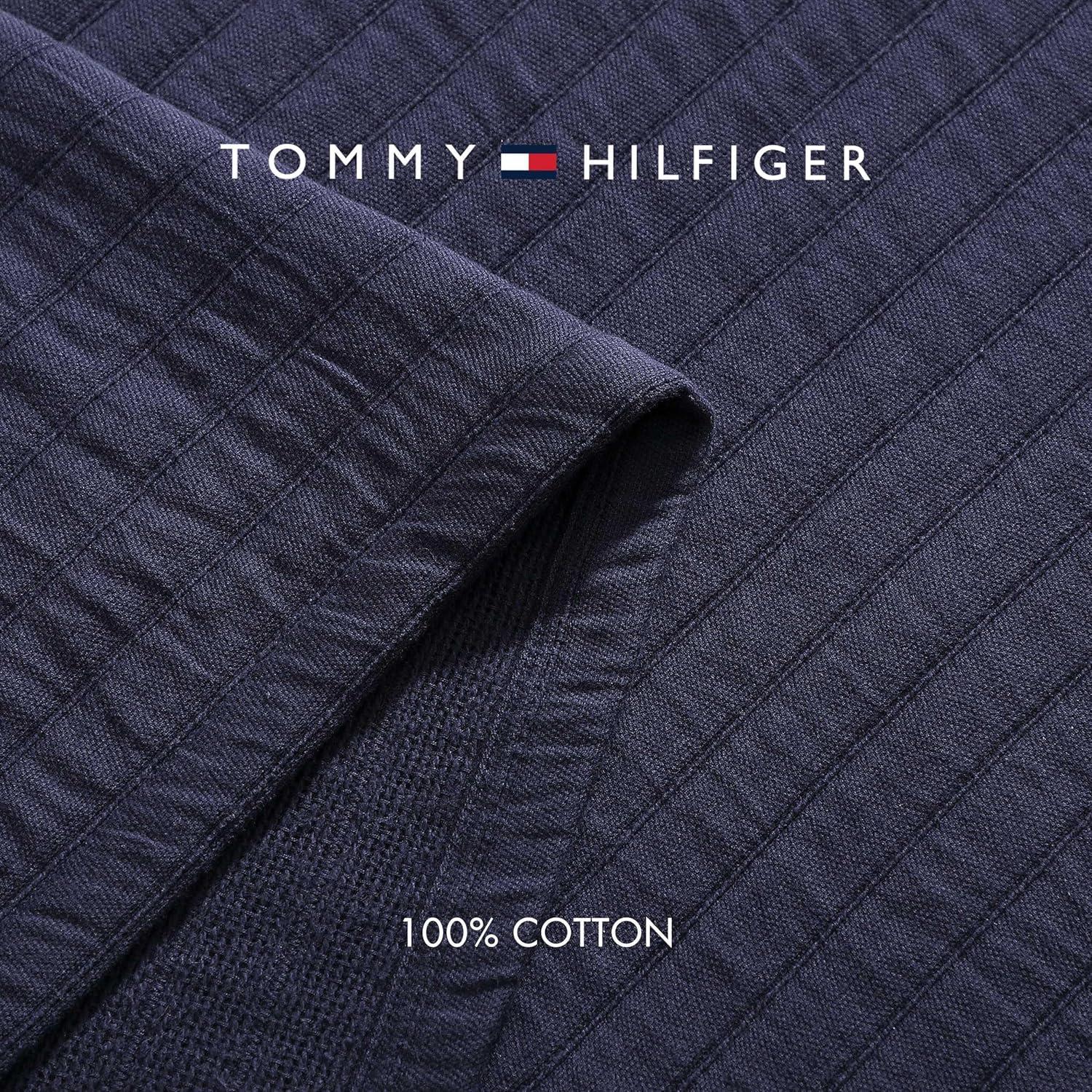 imageTommy Hilfiger Twin Cotton Blanket Woven Channel Stitched Bedding Medium Weight Soft Blanket AntiPilling ampamp Fade Resistant Ideal for Layering OekoTEX Certified BlueEssential Weave Navy