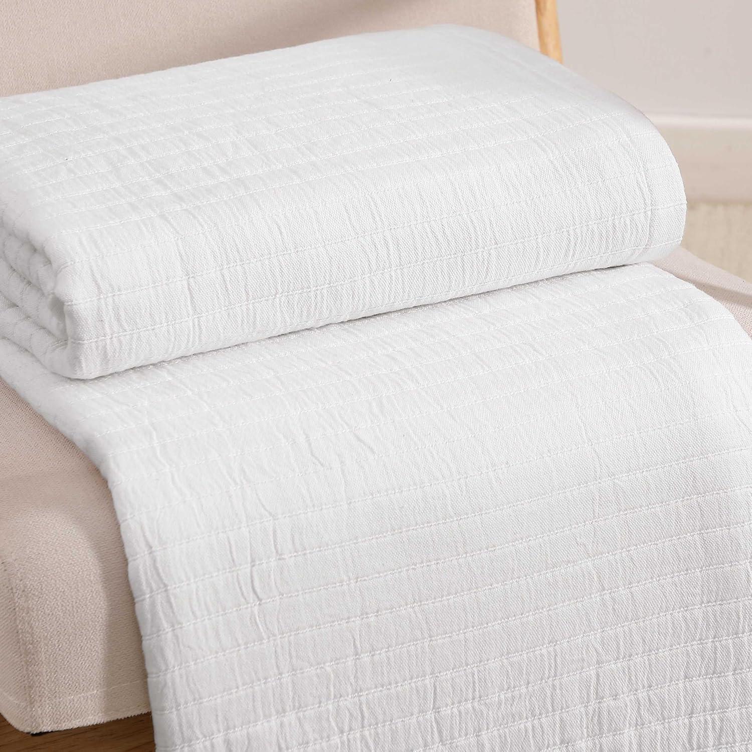 imageTommy Hilfiger Twin Cotton Blanket Woven Channel Stitched Bedding Medium Weight Soft Blanket AntiPilling ampamp Fade Resistant Ideal for Layering OekoTEX Certified BlueEssential Weave White