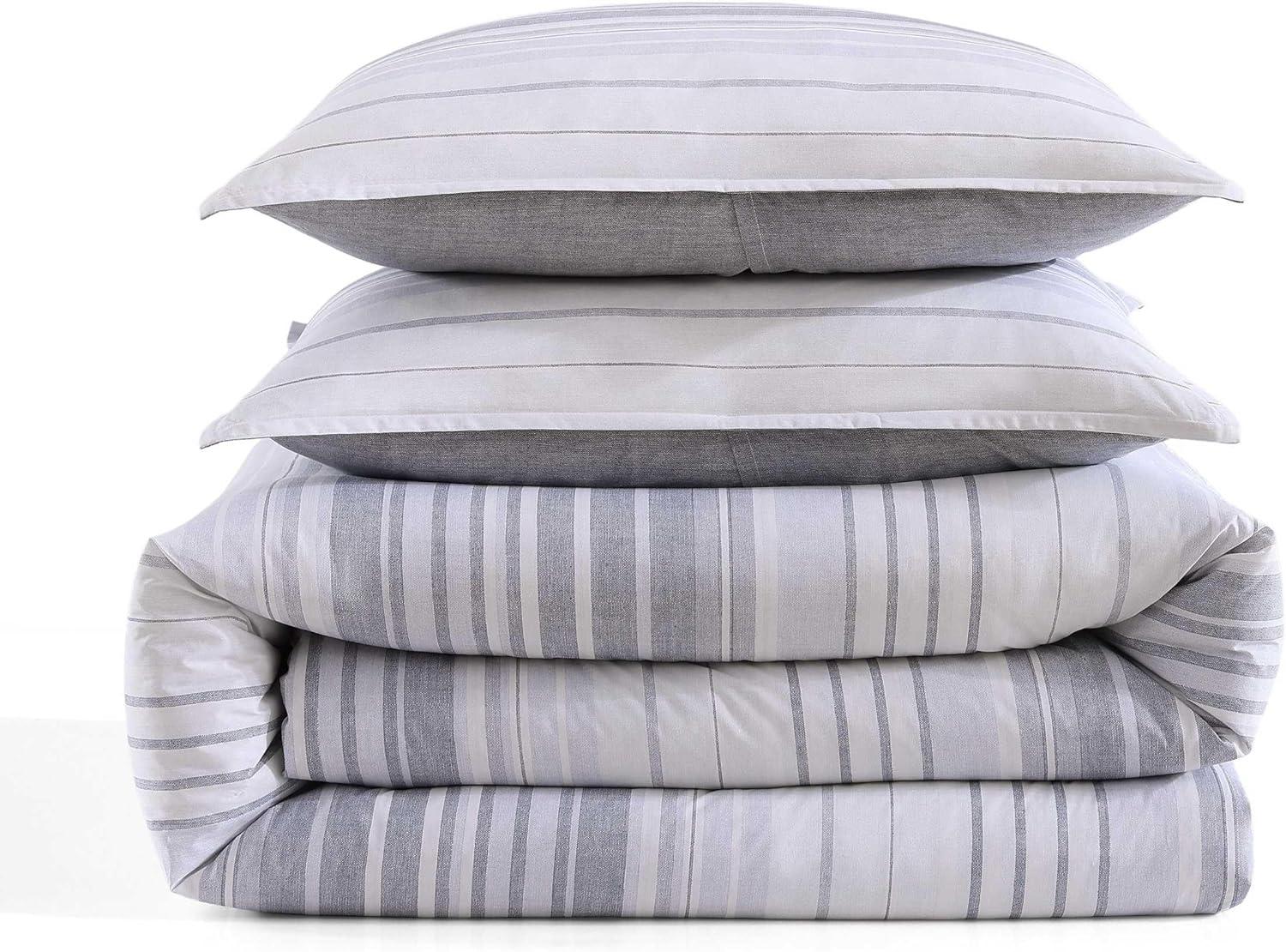 imageTommy Hilfiger Twin Duvet Cover Set Cotton Textured Bedding with Matching Sham Medium Weight Bed Set OekoTEX Certified Danbury Stripe BlueBold Stripe Grey