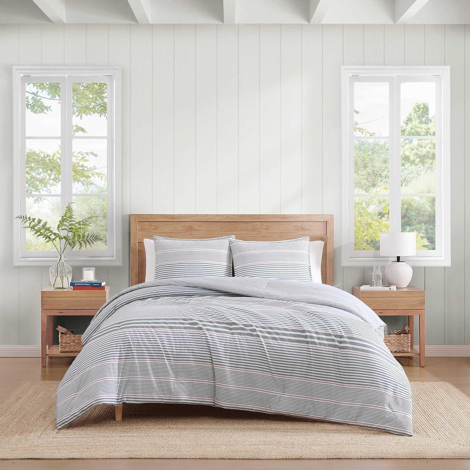 imageTommy Hilfiger Twin Duvet Cover Set Cotton Textured Bedding with Matching Sham Medium Weight Bed Set OekoTEX Certified Danbury Stripe BlueDanbury Stripe Blue