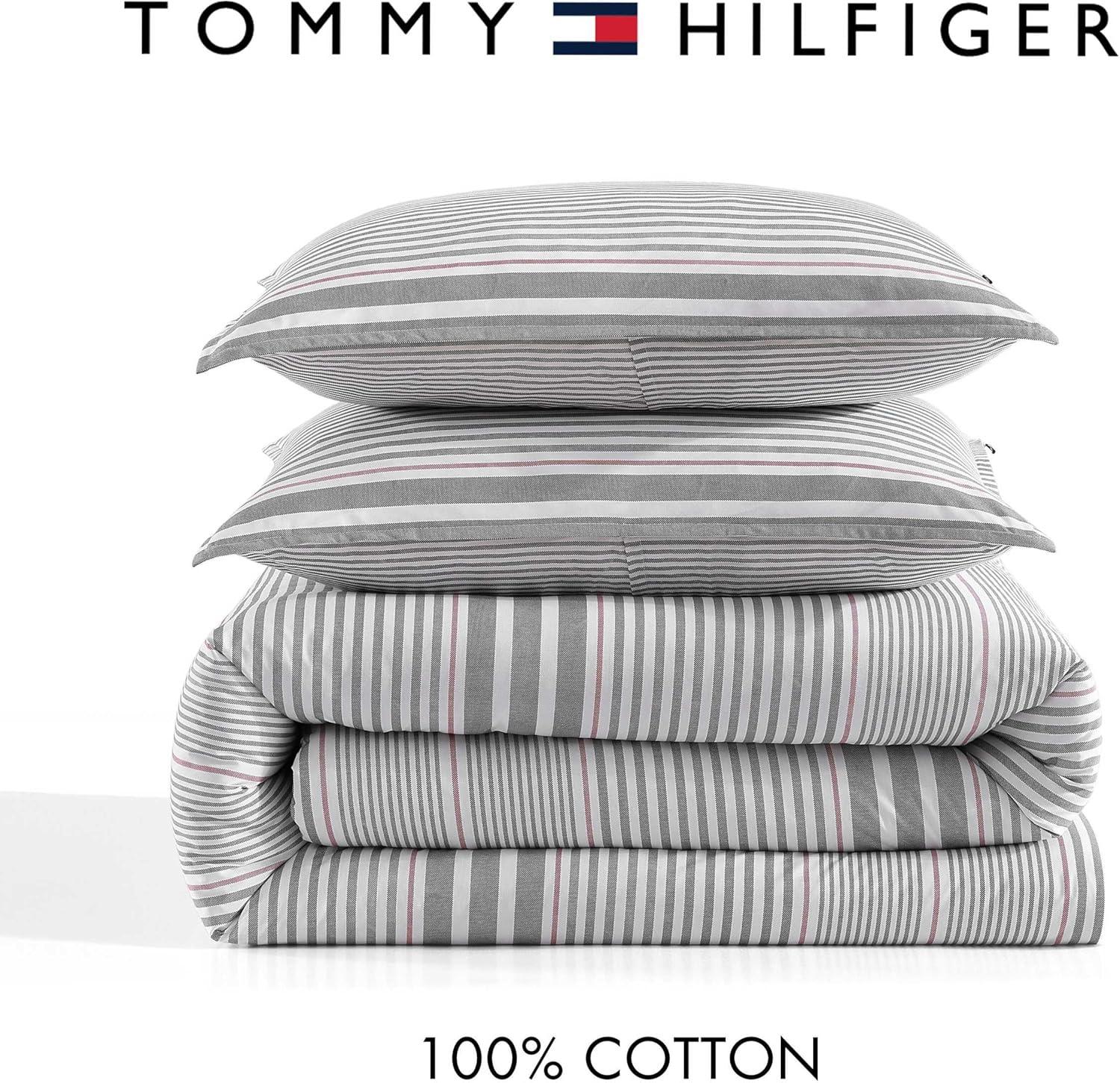 imageTommy Hilfiger Twin Duvet Cover Set Cotton Textured Bedding with Matching Sham Medium Weight Bed Set OekoTEX Certified Danbury Stripe BlueDanbury Stripe Blue