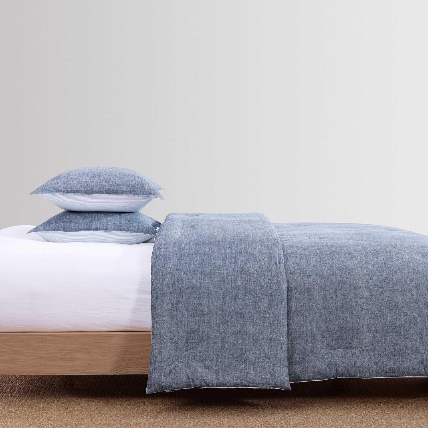 imageTommy Hilfiger Twin Duvet Cover Set Textured Cotton Bedding with Matching Shams Medium Weight for YearRound Use Dorm Essentials Dark BlueDark Blue