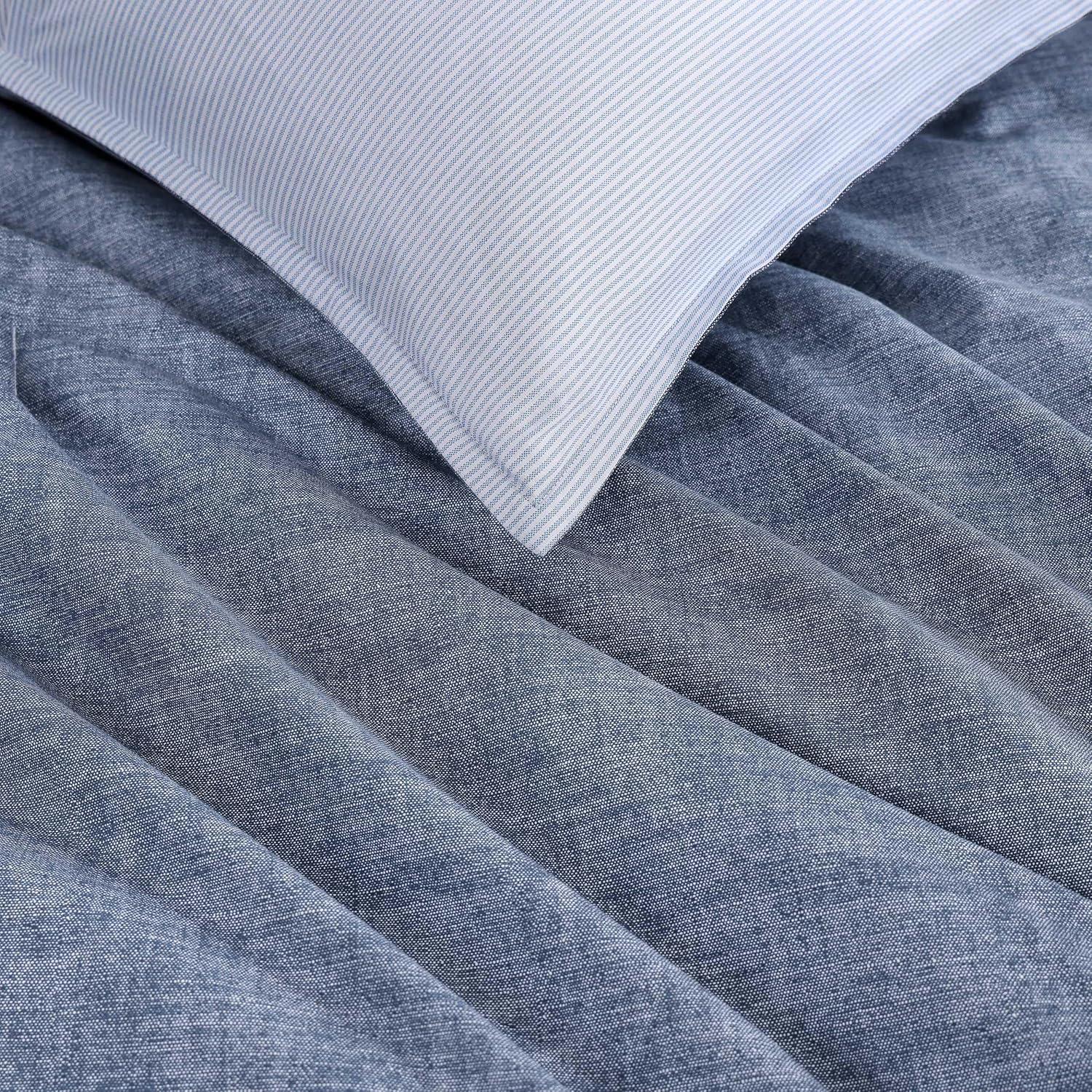 imageTommy Hilfiger Twin Duvet Cover Set Textured Cotton Bedding with Matching Shams Medium Weight for YearRound Use Dorm Essentials Dark BlueDark Blue