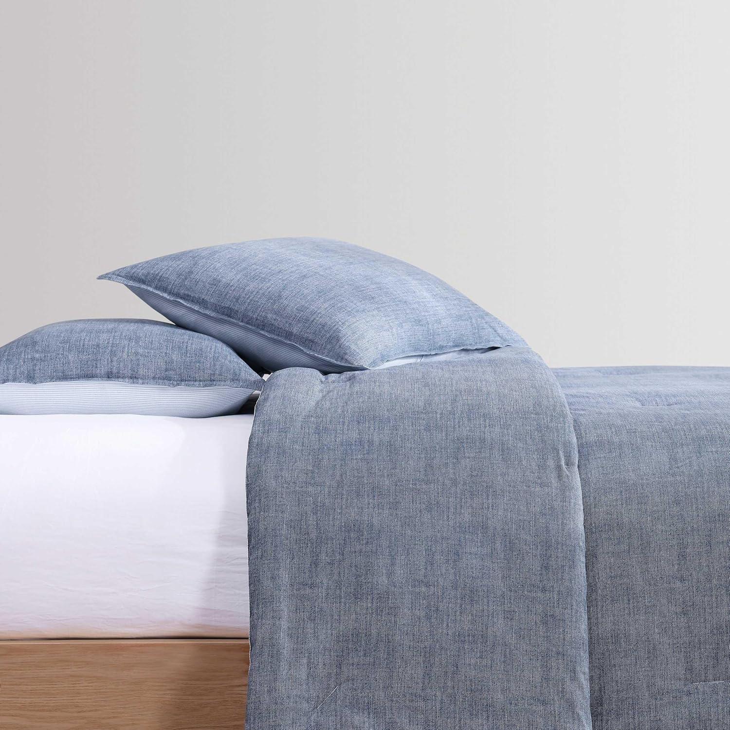 imageTommy Hilfiger Twin Duvet Cover Set Textured Cotton Bedding with Matching Shams Medium Weight for YearRound Use Dorm Essentials Dark BlueDark Blue