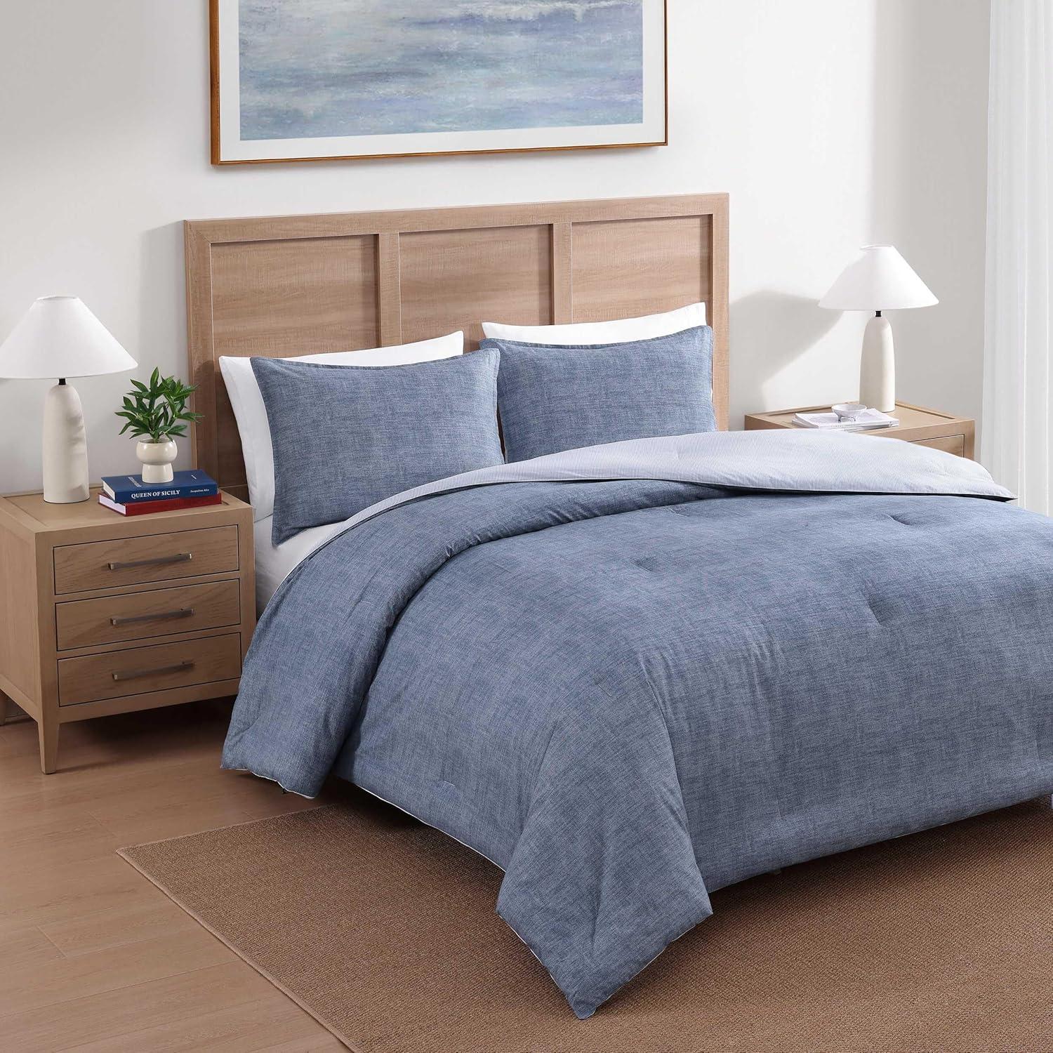 imageTommy Hilfiger Twin Duvet Cover Set Textured Cotton Bedding with Matching Shams Medium Weight for YearRound Use Dorm Essentials Dark BlueDark Blue
