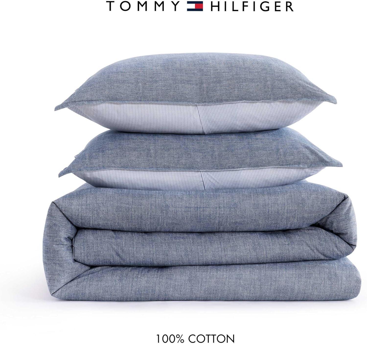 imageTommy Hilfiger Twin Duvet Cover Set Textured Cotton Bedding with Matching Shams Medium Weight for YearRound Use Dorm Essentials Dark BlueDark Blue