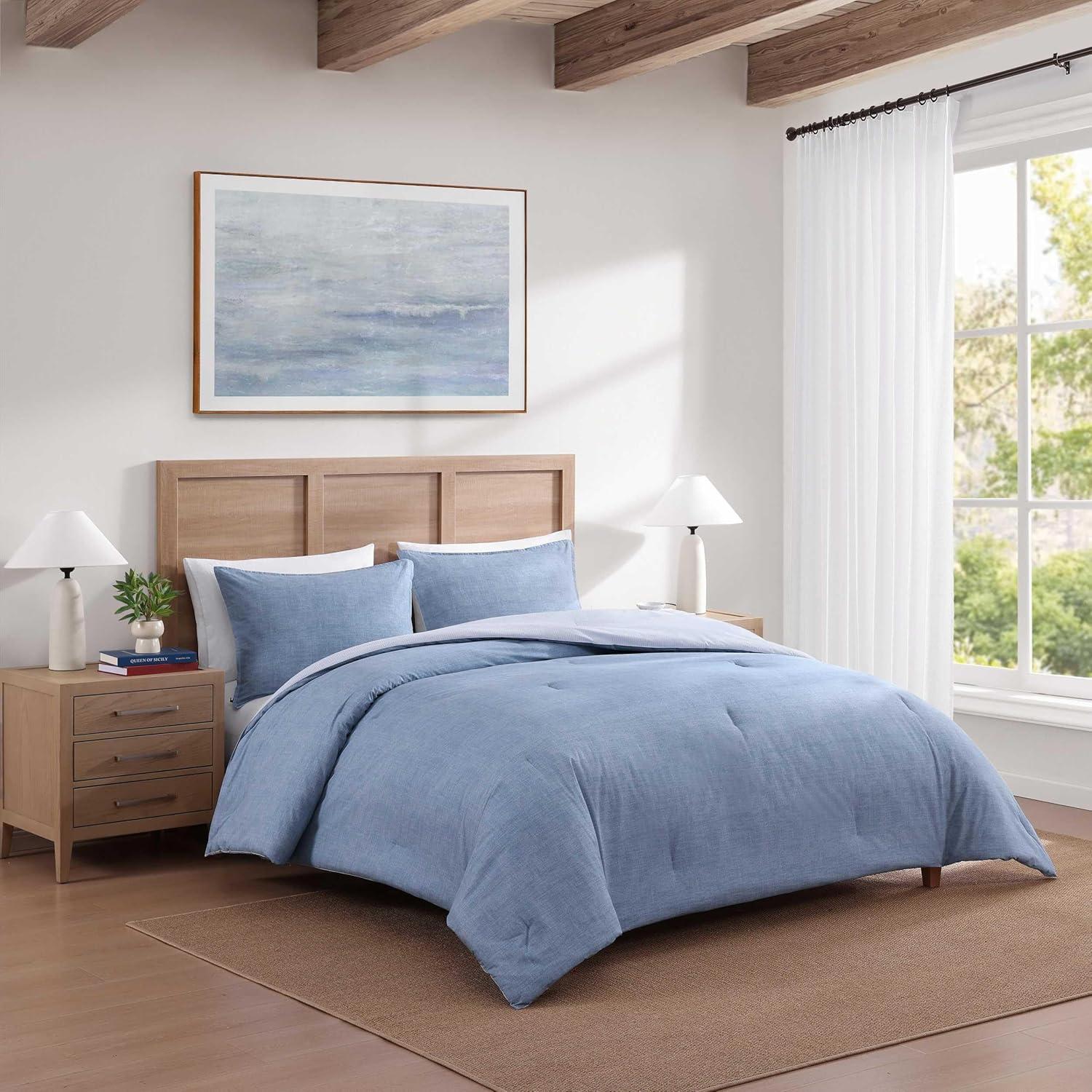 imageTommy Hilfiger Twin Duvet Cover Set Textured Cotton Bedding with Matching Shams Medium Weight for YearRound Use Dorm Essentials Dark BlueMedium Blue