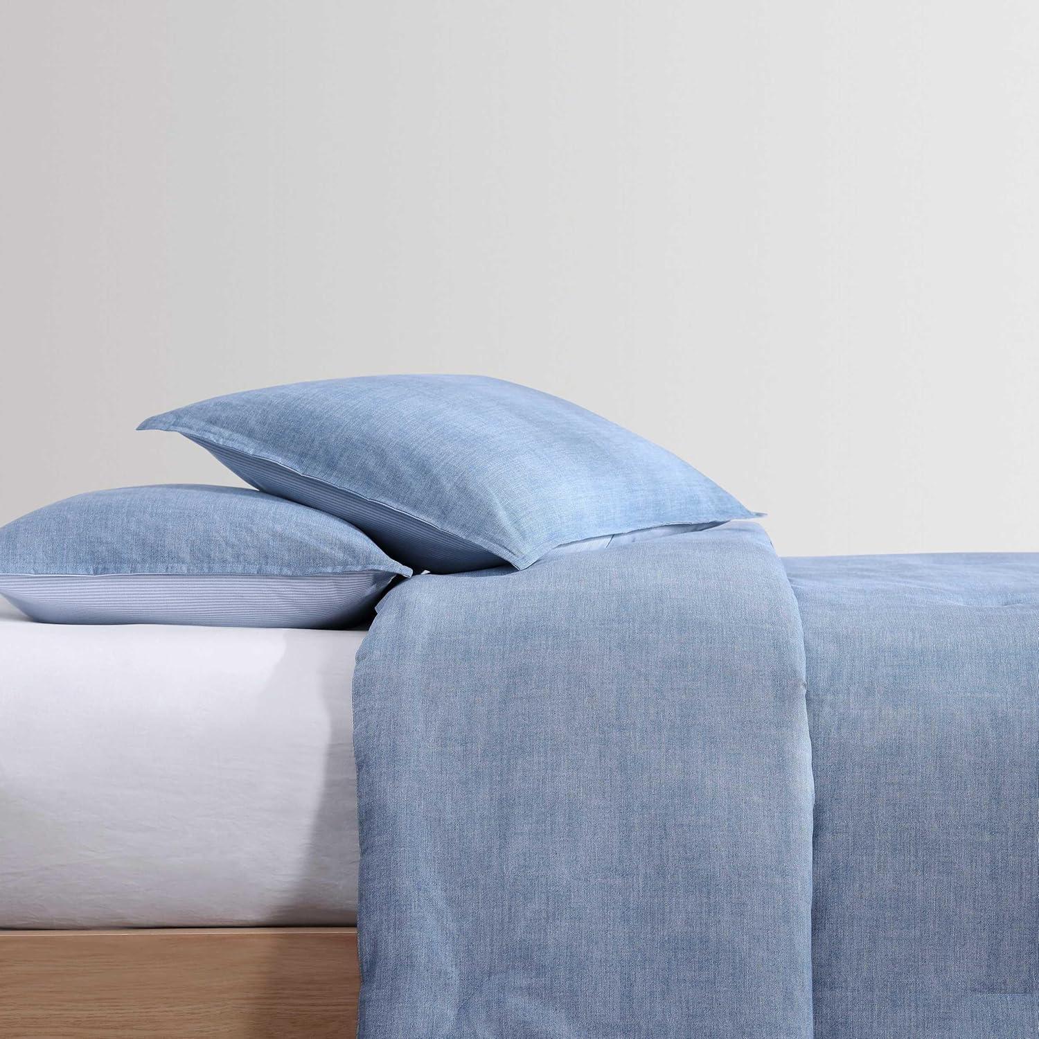 imageTommy Hilfiger Twin Duvet Cover Set Textured Cotton Bedding with Matching Shams Medium Weight for YearRound Use Dorm Essentials Dark BlueMedium Blue