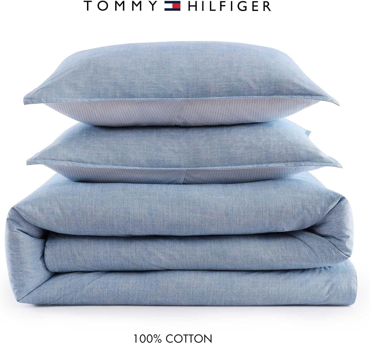 imageTommy Hilfiger Twin Duvet Cover Set Textured Cotton Bedding with Matching Shams Medium Weight for YearRound Use Dorm Essentials Dark BlueMedium Blue