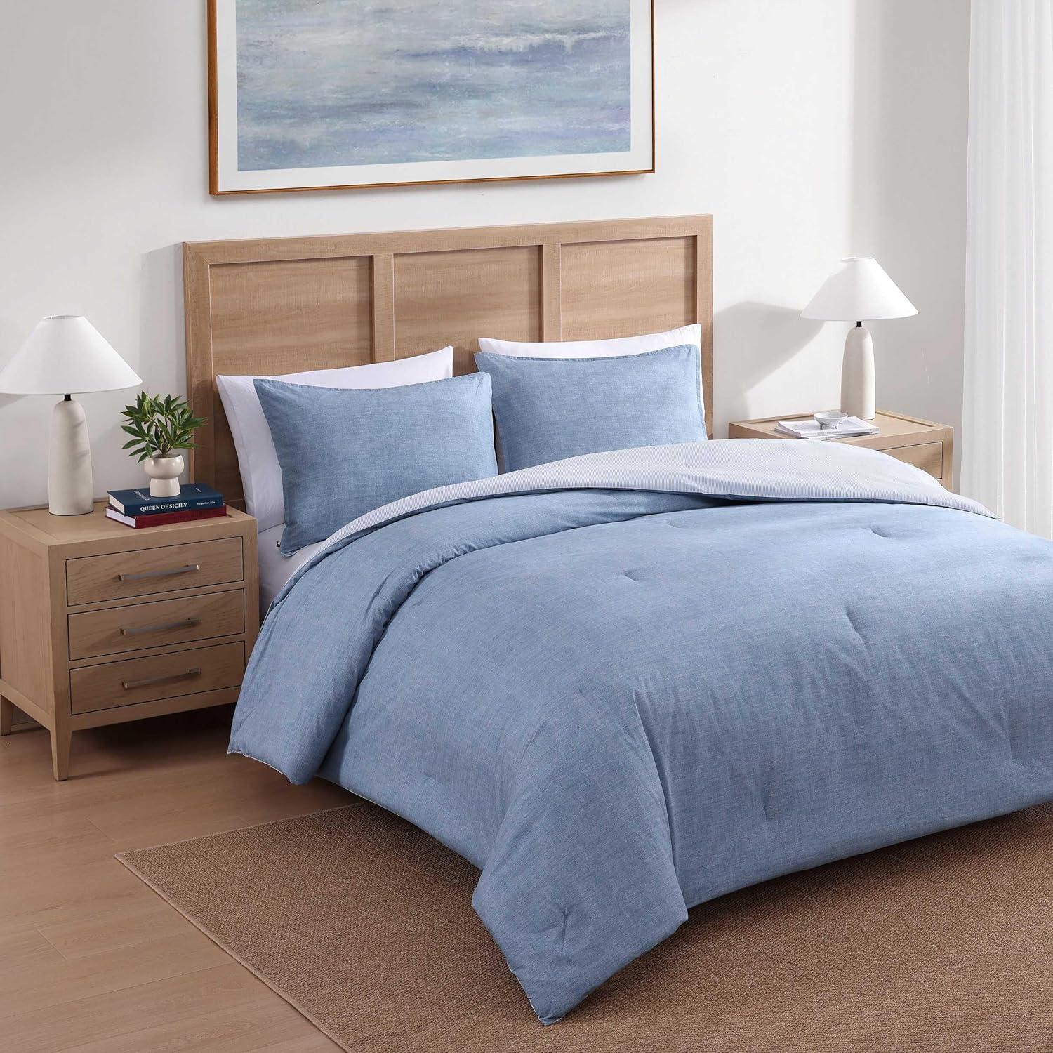 imageTommy Hilfiger Twin Duvet Cover Set Textured Cotton Bedding with Matching Shams Medium Weight for YearRound Use Dorm Essentials Dark BlueMedium Blue
