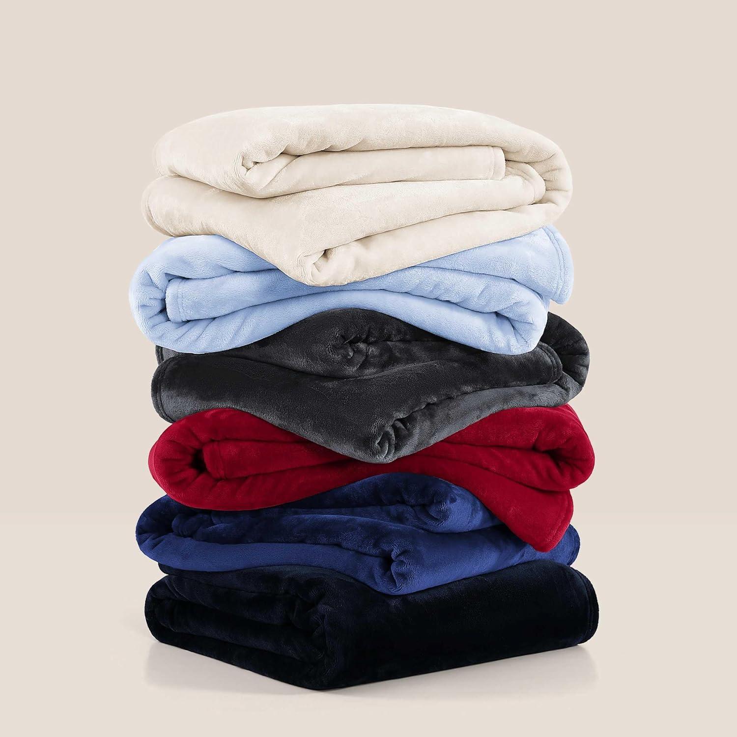 imageTommy Hilfiger Twin Plush Blanket Medium Weight Bedding for YearRound Use Perfect for Layering on Beds or Couches Dorm Essentials Light BeigeLight Blue