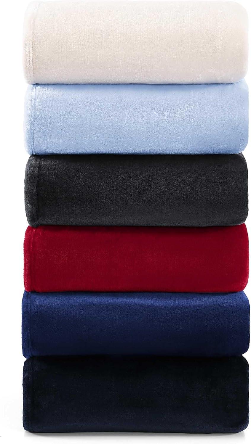 imageTommy Hilfiger Twin Plush Blanket Medium Weight Bedding for YearRound Use Perfect for Layering on Beds or Couches Dorm Essentials Light BeigeMarine Blue