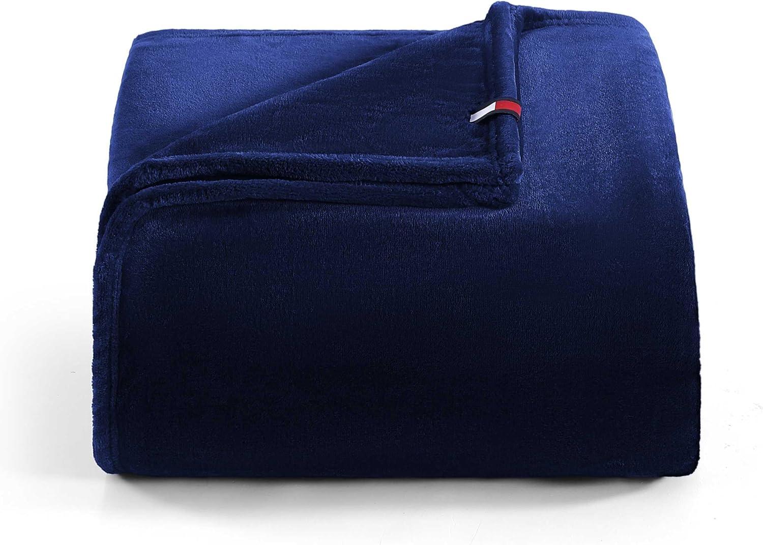 imageTommy Hilfiger Twin Plush Blanket Medium Weight Bedding for YearRound Use Perfect for Layering on Beds or Couches Dorm Essentials Light BeigeMarine Blue