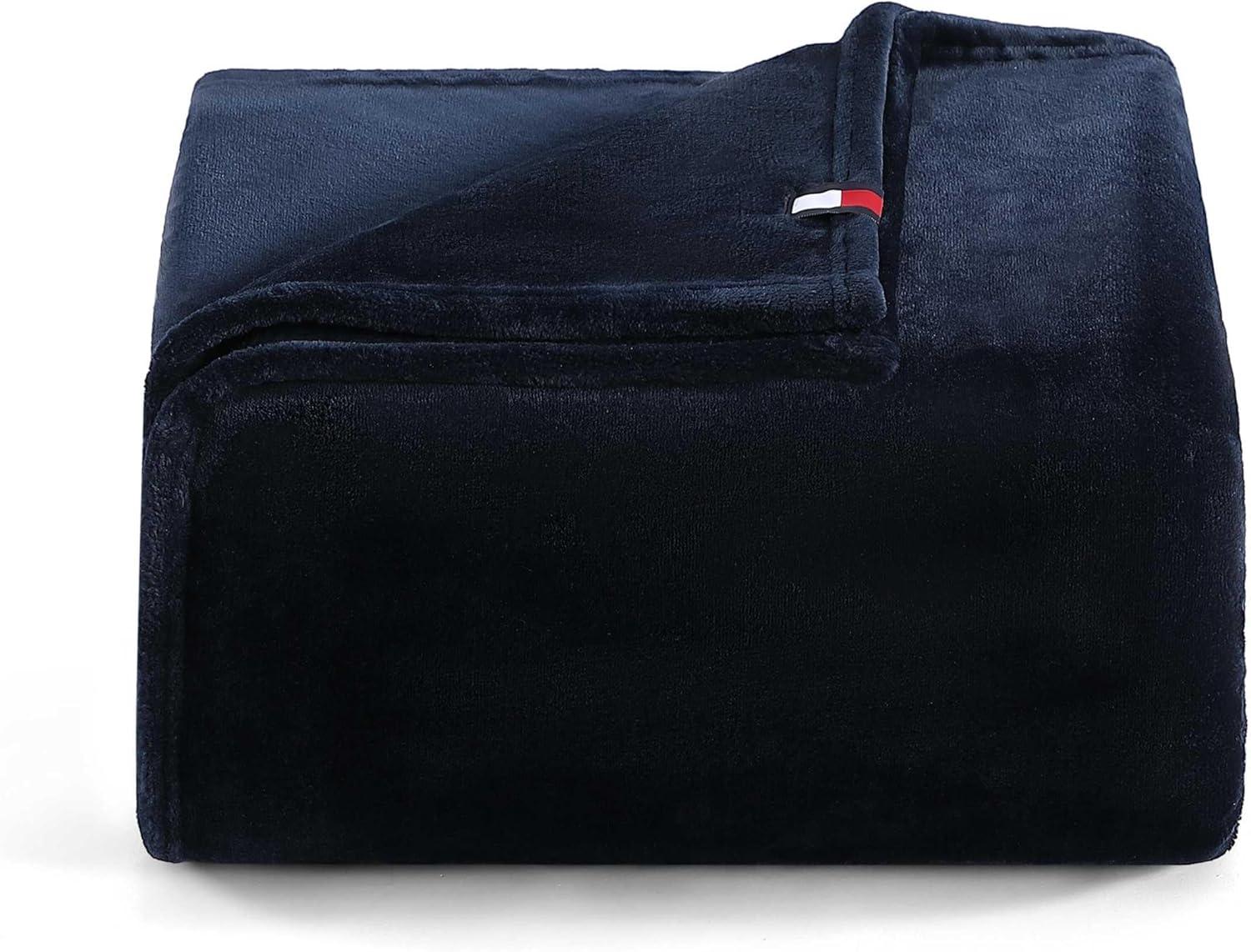imageTommy Hilfiger Twin Plush Blanket Medium Weight Bedding for YearRound Use Perfect for Layering on Beds or Couches Dorm Essentials Light BeigeNavy