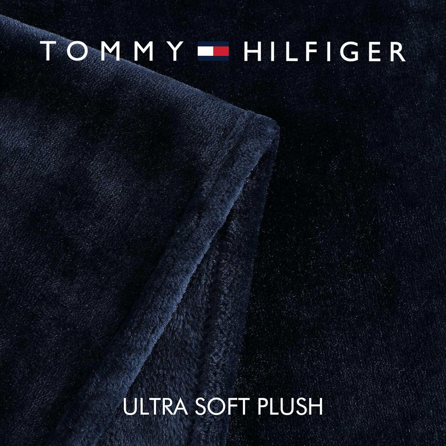 imageTommy Hilfiger Twin Plush Blanket Medium Weight Bedding for YearRound Use Perfect for Layering on Beds or Couches Dorm Essentials Light BeigeNavy