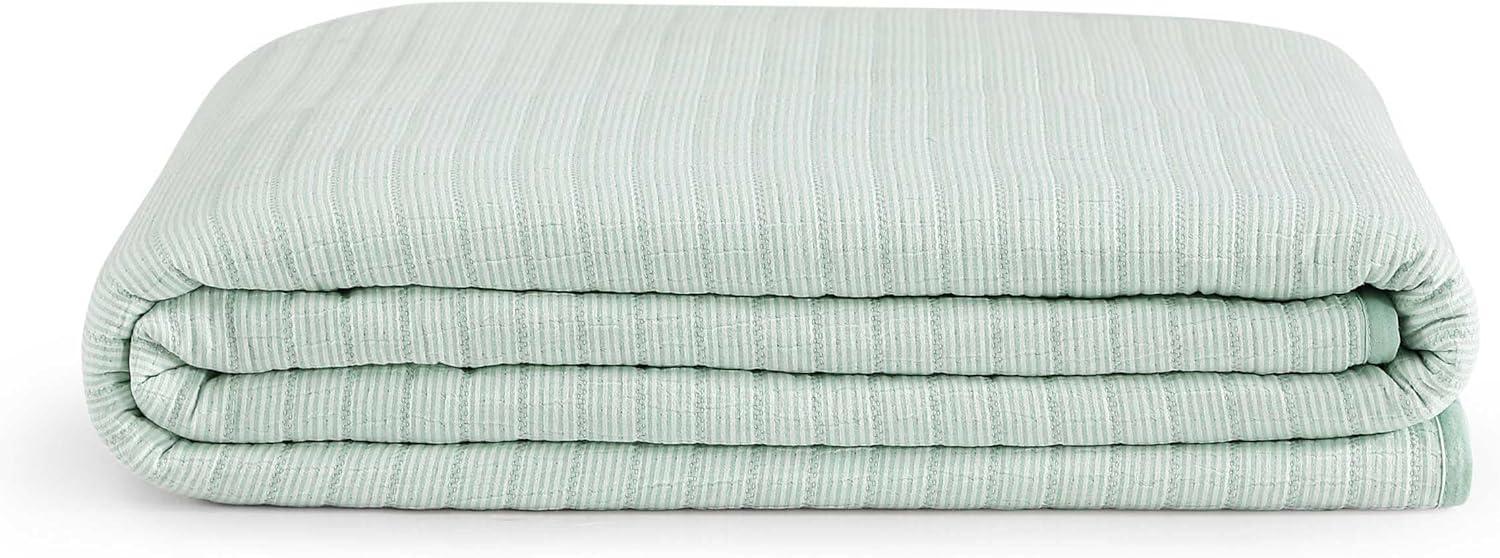imageTommy Hilfiger Twin Quilt Set Luxurious Bedding with Matching Shams European Closure for Reversibility Soft ampamp Breathable Bed Set Ithaca Stripe Green TwinIthaca Stripe Green