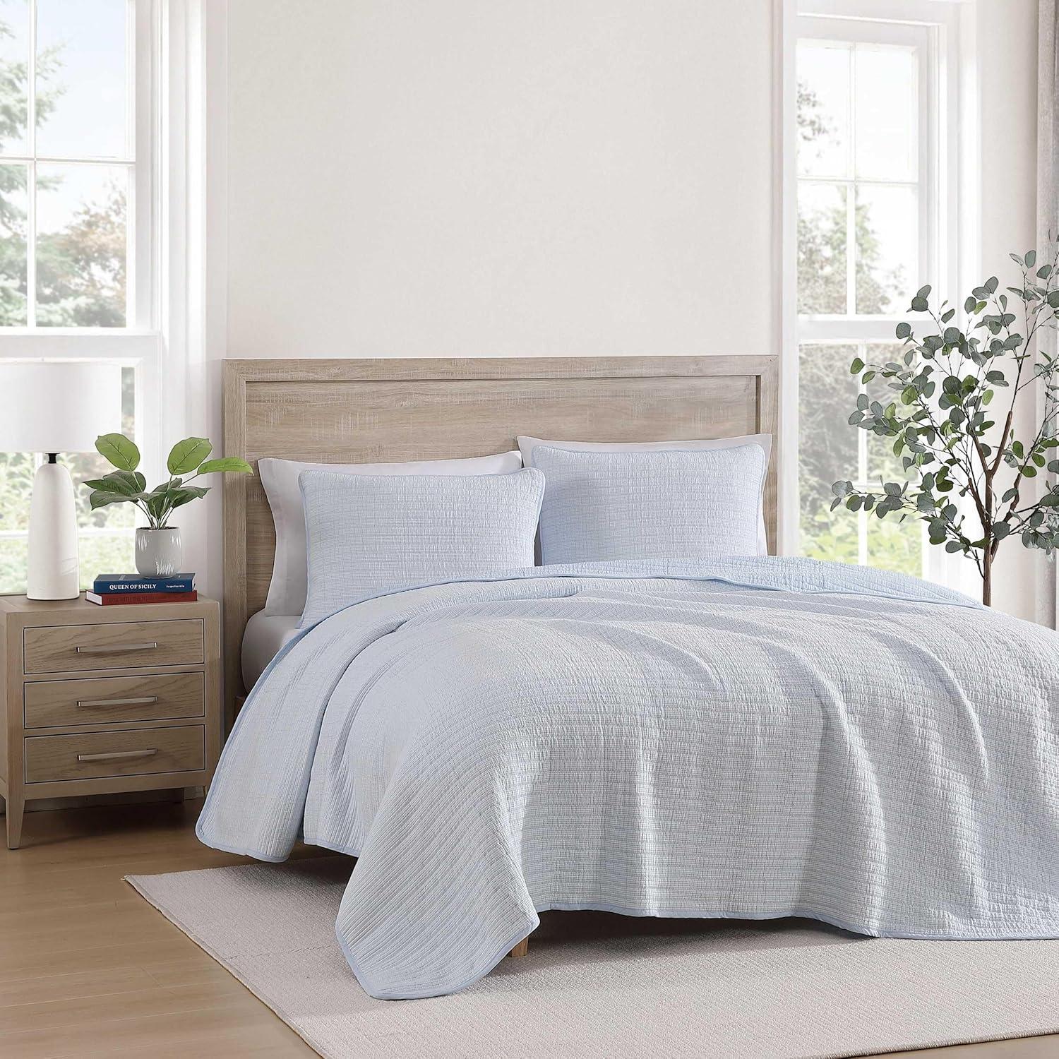 imageTommy Hilfiger Twin Quilt Set Luxurious Bedding with Matching Shams European Closure for Reversibility Soft ampamp Breathable Bed Set Ithaca Stripe Green TwinIthaca Stripe Blue