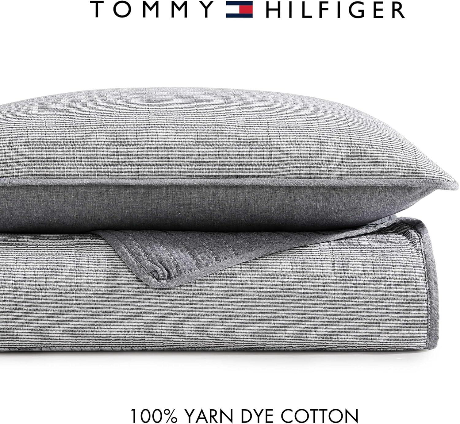 imageTommy Hilfiger Twin Quilt Set Luxurious Bedding with Matching Shams European Closure for Reversibility Soft ampamp Breathable Bed Set Ithaca Stripe Green TwinIthaca Stripe Navy