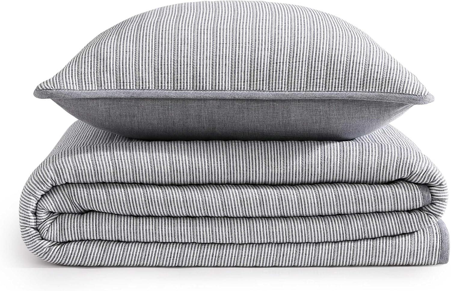 imageTommy Hilfiger Twin Quilt Set Luxurious Bedding with Matching Shams European Closure for Reversibility Soft ampamp Breathable Bed Set Ithaca Stripe Green TwinIthaca Stripe Navy