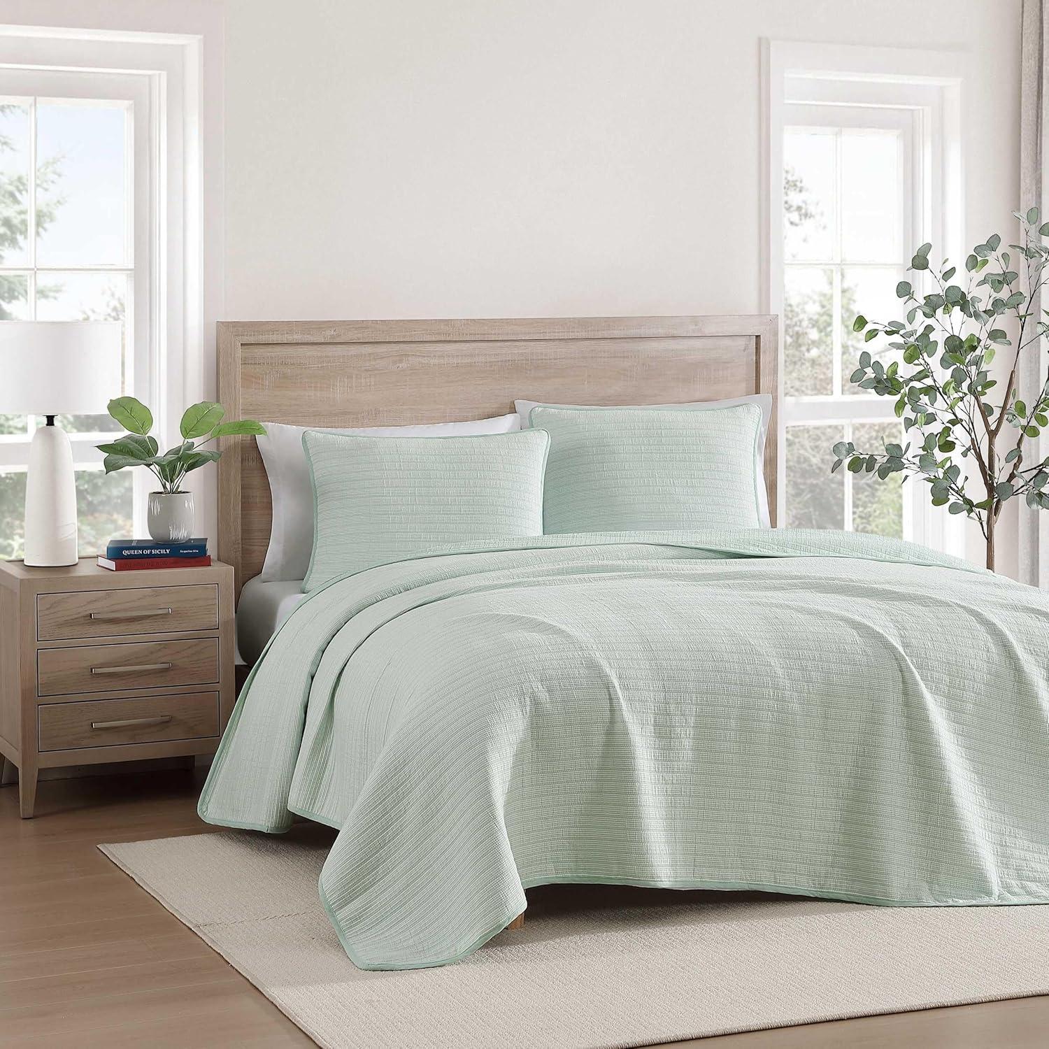 imageTommy Hilfiger Twin Quilt Set Luxurious Bedding with Matching Shams European Closure for Reversibility Soft ampamp Breathable Bed Set Ithaca Stripe Green TwinIthaca Stripe Green
