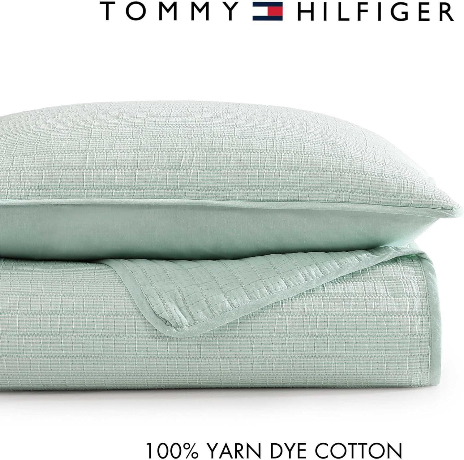 imageTommy Hilfiger Twin Quilt Set Luxurious Bedding with Matching Shams European Closure for Reversibility Soft ampamp Breathable Bed Set Ithaca Stripe Green TwinIthaca Stripe Green