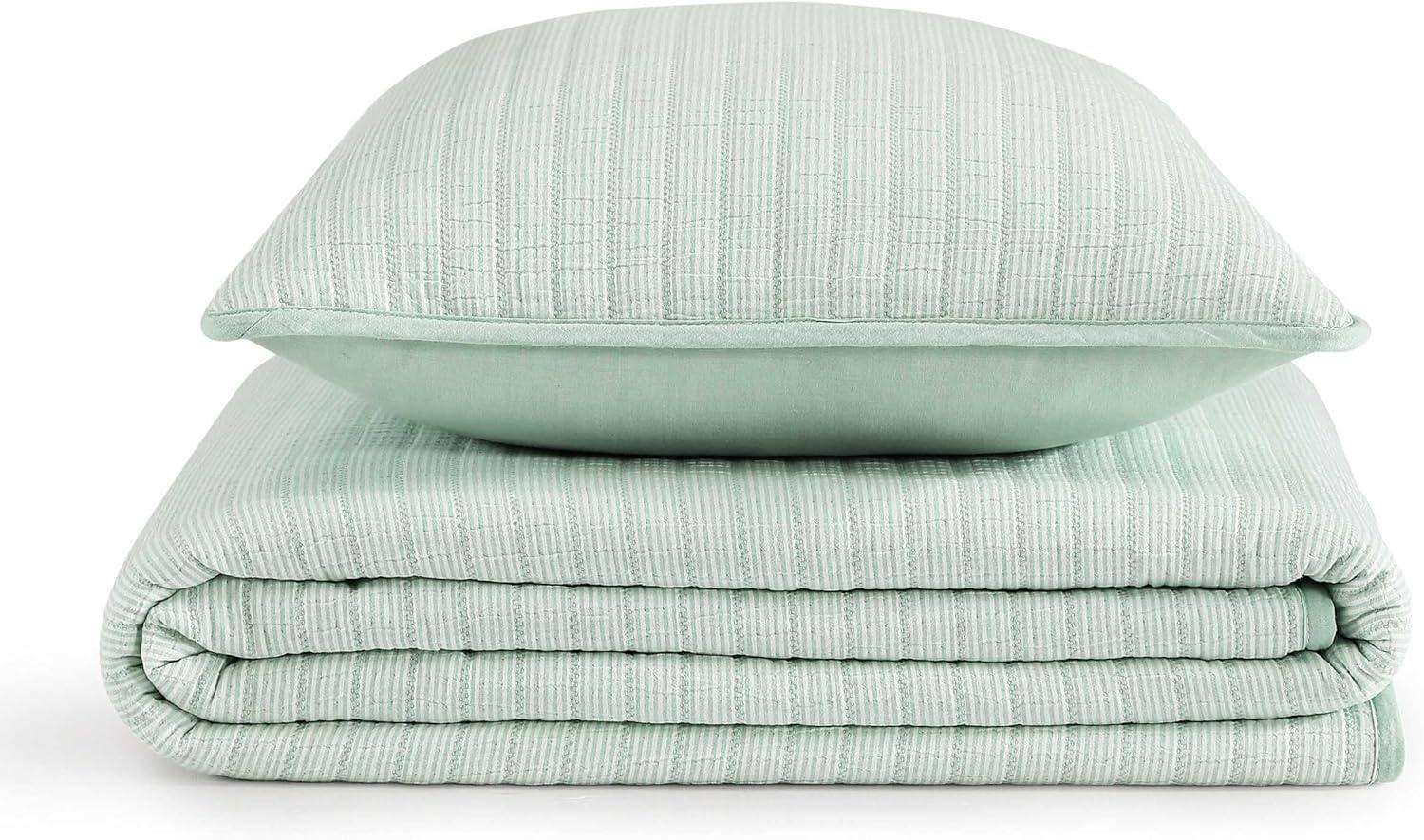 imageTommy Hilfiger Twin Quilt Set Luxurious Bedding with Matching Shams European Closure for Reversibility Soft ampamp Breathable Bed Set Ithaca Stripe Green TwinIthaca Stripe Green