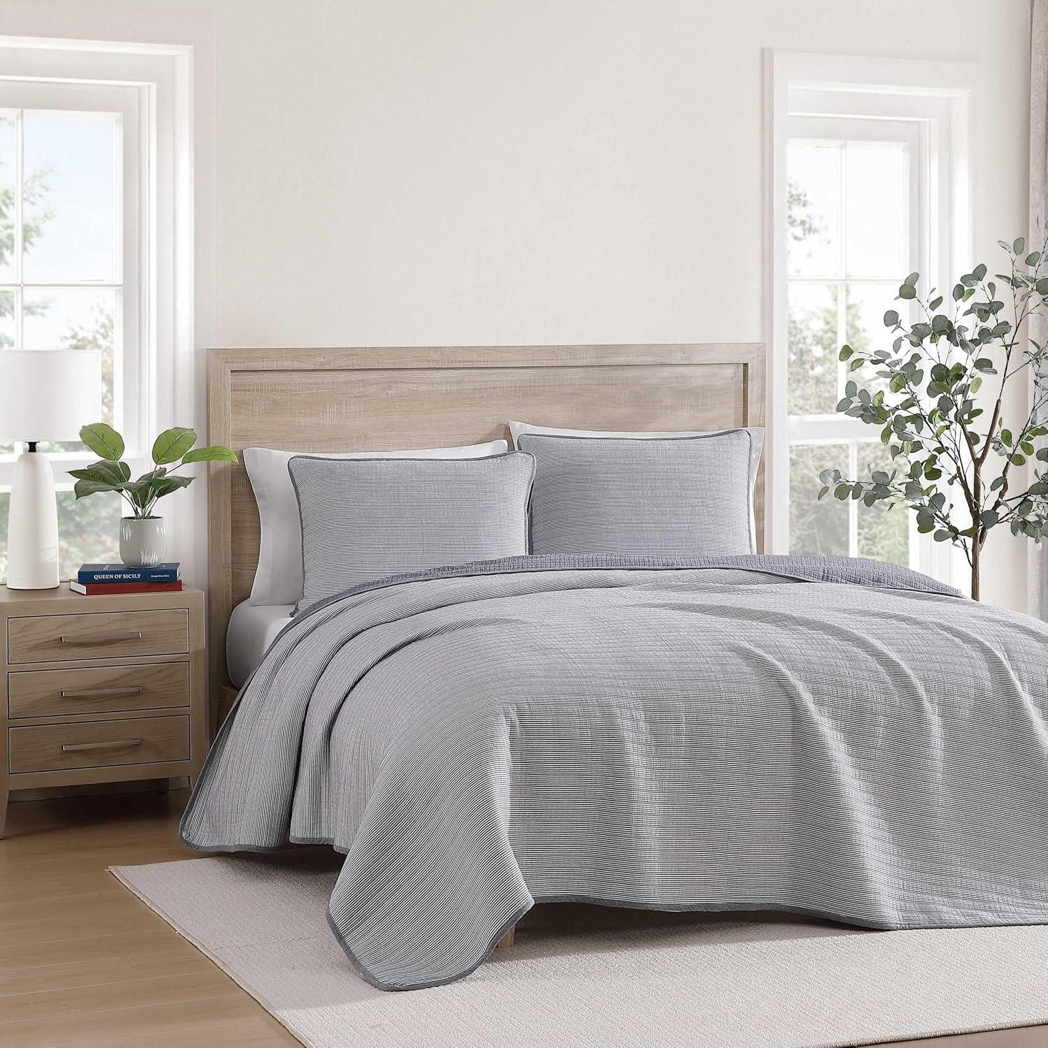imageTommy Hilfiger Twin Quilt Set Luxurious Bedding with Matching Shams European Closure for Reversibility Soft ampamp Breathable Bed Set Ithaca Stripe Green TwinIthaca Stripe Navy