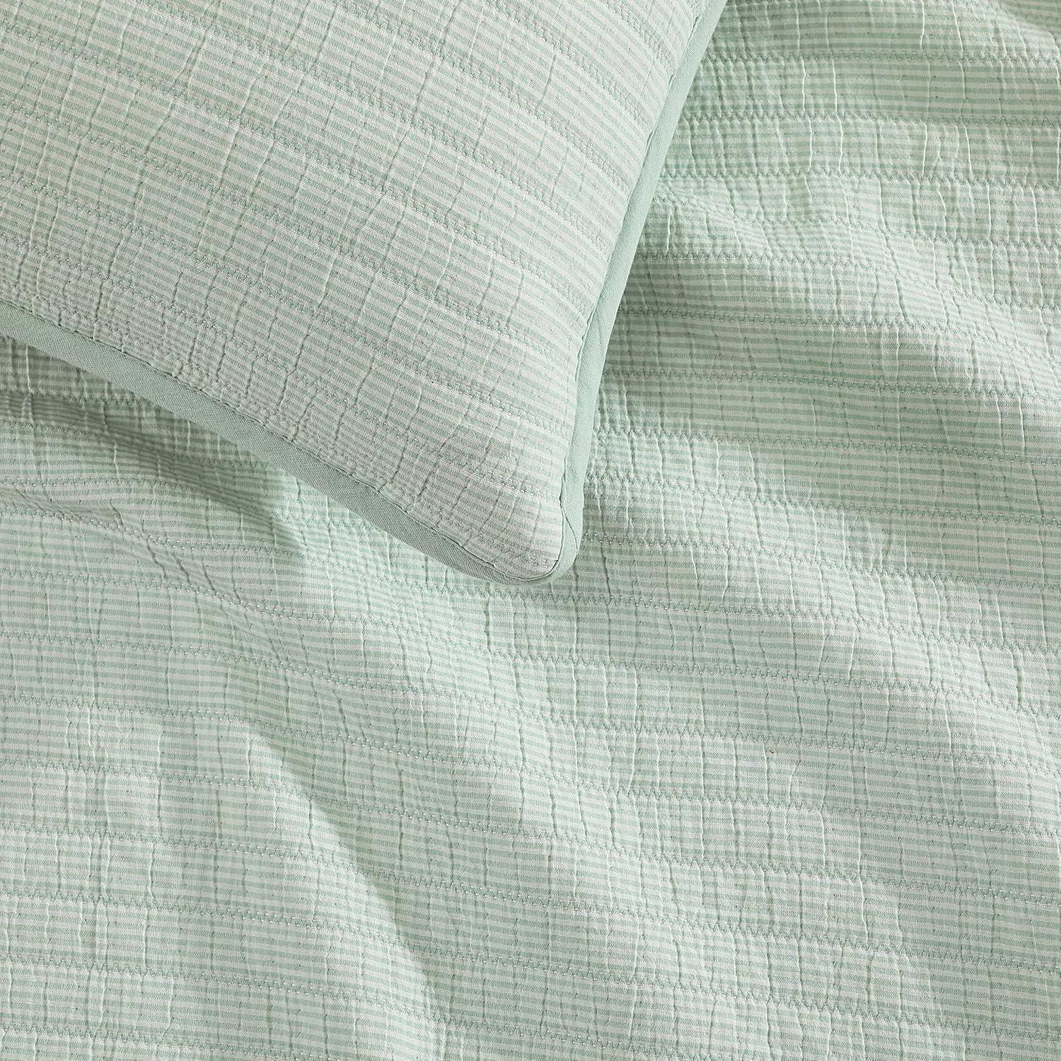 imageTommy Hilfiger Twin Quilt Set Luxurious Bedding with Matching Shams European Closure for Reversibility Soft ampamp Breathable Bed Set Ithaca Stripe Green TwinIthaca Stripe Green