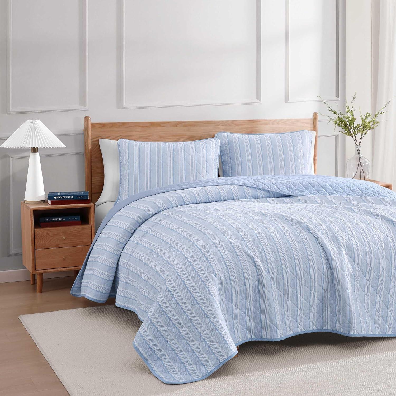 imageTommy Hilfiger Twin Quilt Set Soft Cotton wBreathable Feel Lightweight Bedding for Year Round Comfort 2 Piece Bed Set wMatching Pillowcase Sailing Stripe BlueSailing Stripe Blue