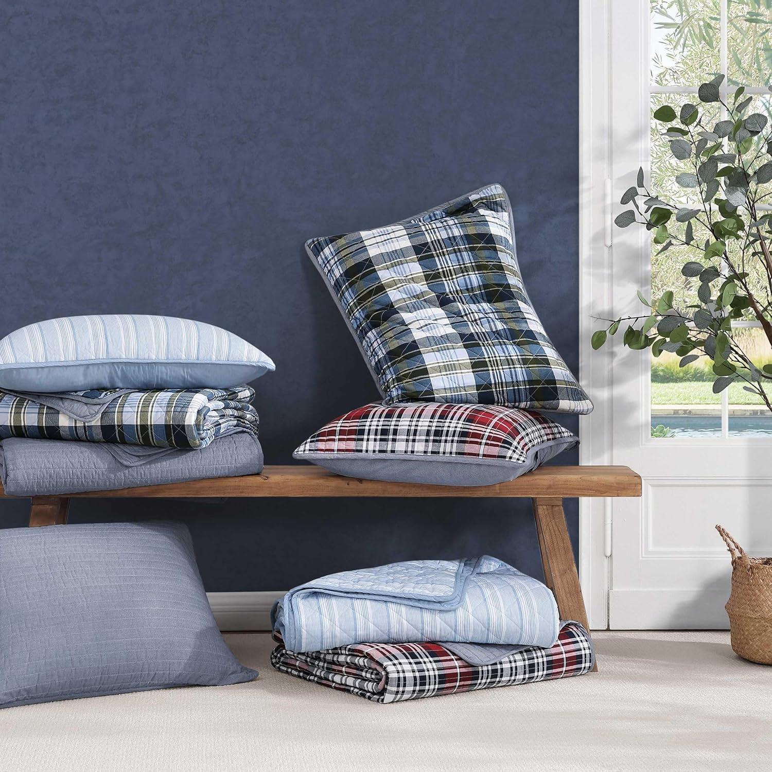 imageTommy Hilfiger Twin Quilt Set Soft Cotton wBreathable Feel Lightweight Bedding for Year Round Comfort 2 Piece Bed Set wMatching Pillowcase Sailing Stripe BlueBleecker Plaid Blue