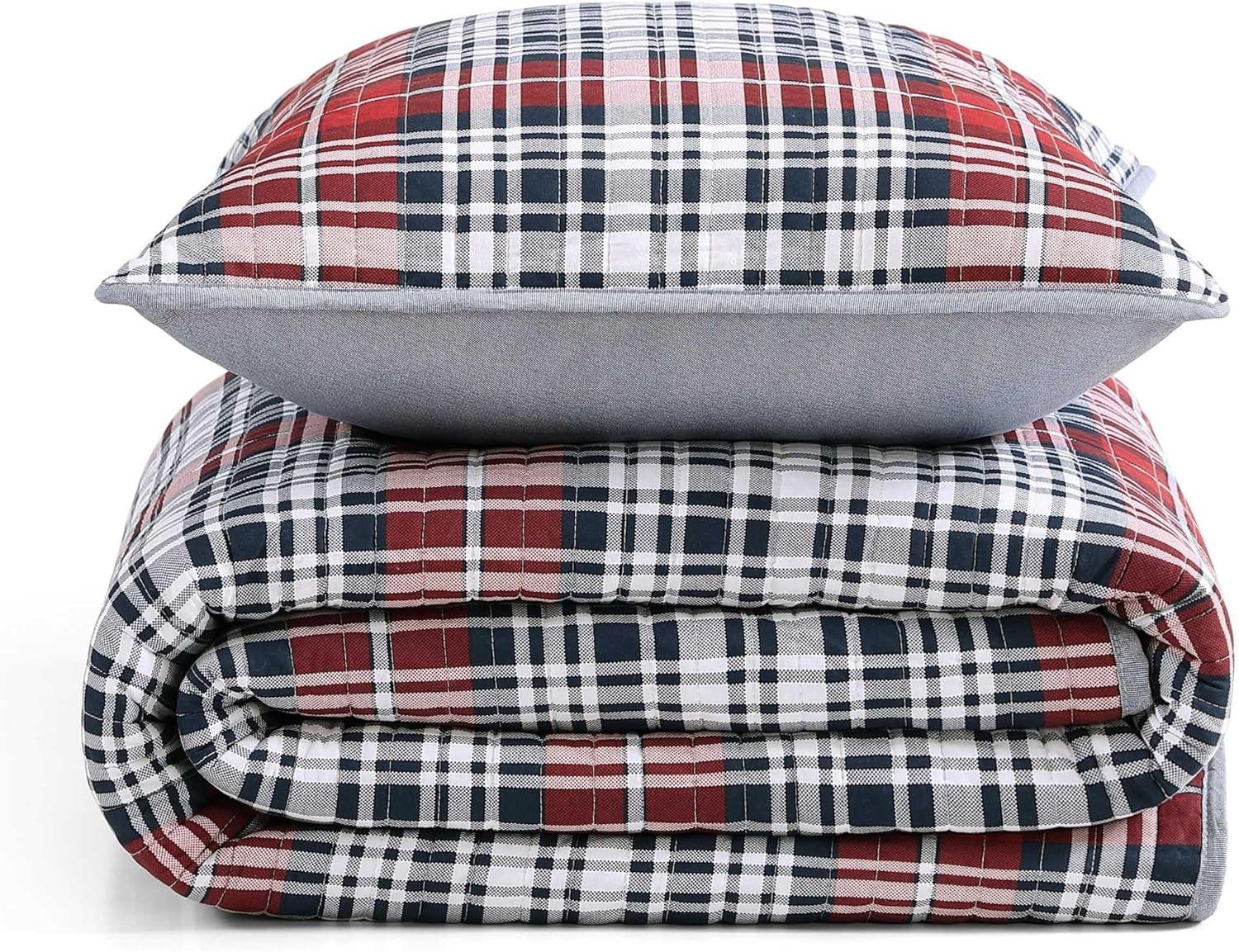 imageTommy Hilfiger Twin Quilt Set Soft Cotton wBreathable Feel Lightweight Bedding for Year Round Comfort 2 Piece Bed Set wMatching Pillowcase Sailing Stripe BlueCollegiate Tartan Blue