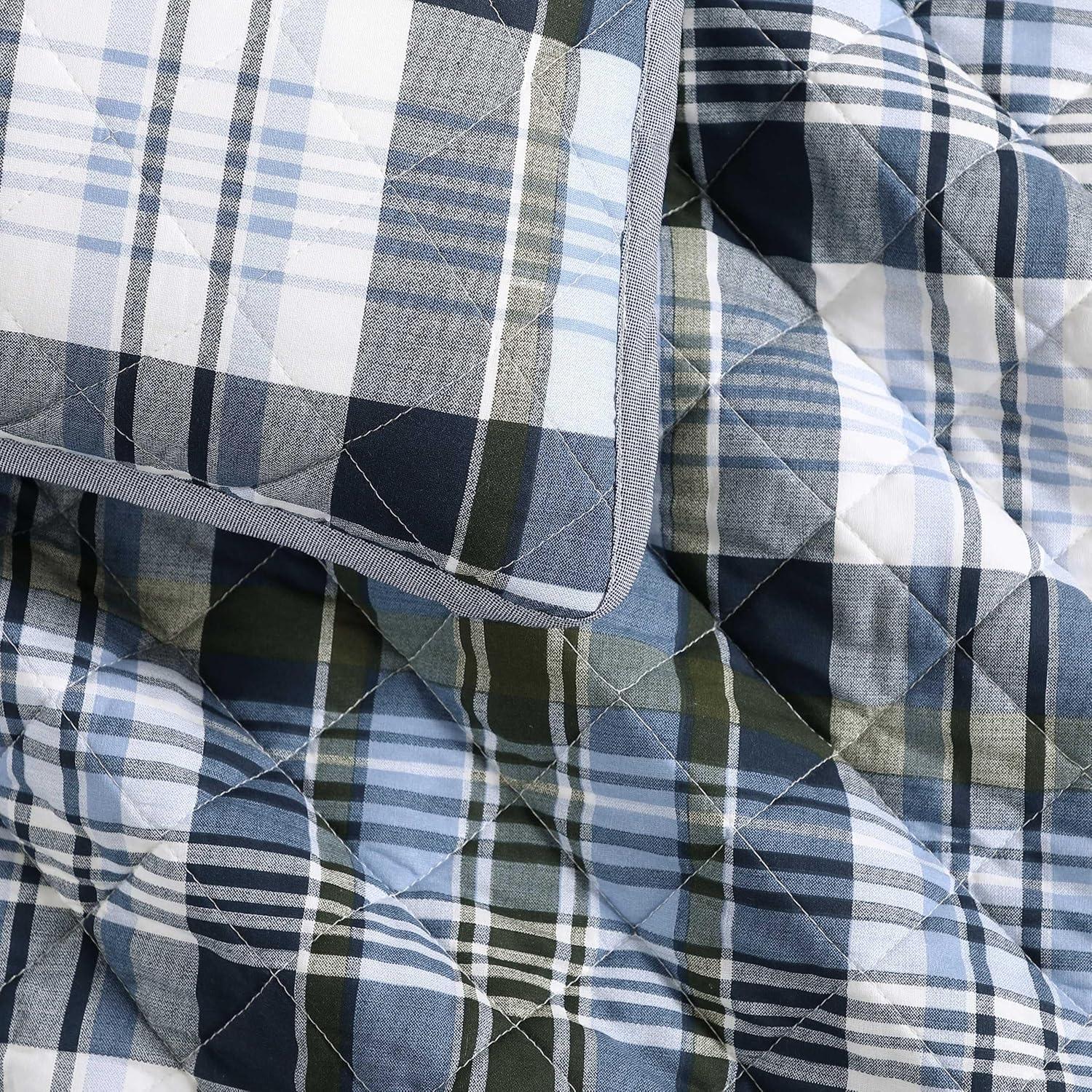 imageTommy Hilfiger Twin Quilt Set Soft Cotton wBreathable Feel Lightweight Bedding for Year Round Comfort 2 Piece Bed Set wMatching Pillowcase Sailing Stripe BlueBleecker Plaid Blue