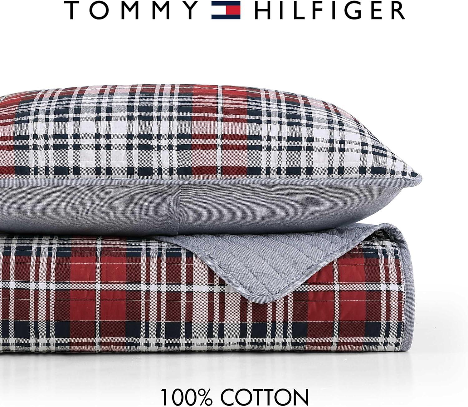 imageTommy Hilfiger Twin Quilt Set Soft Cotton wBreathable Feel Lightweight Bedding for Year Round Comfort 2 Piece Bed Set wMatching Pillowcase Sailing Stripe BlueCollegiate Tartan Blue