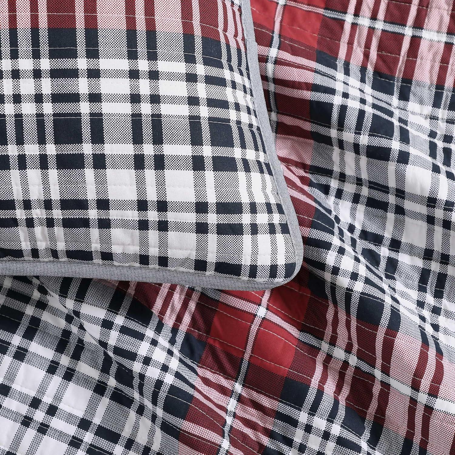 imageTommy Hilfiger Twin Quilt Set Soft Cotton wBreathable Feel Lightweight Bedding for Year Round Comfort 2 Piece Bed Set wMatching Pillowcase Sailing Stripe BlueCollegiate Tartan Blue
