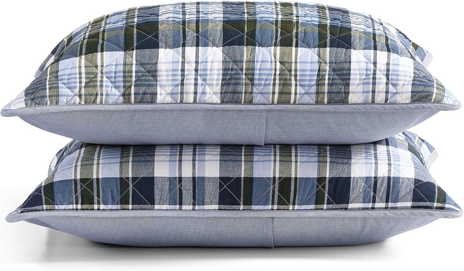 imageTommy Hilfiger Twin Quilt Set Soft Cotton wBreathable Feel Lightweight Bedding for Year Round Comfort 2 Piece Bed Set wMatching Pillowcase Sailing Stripe BlueBleecker Plaid Blue