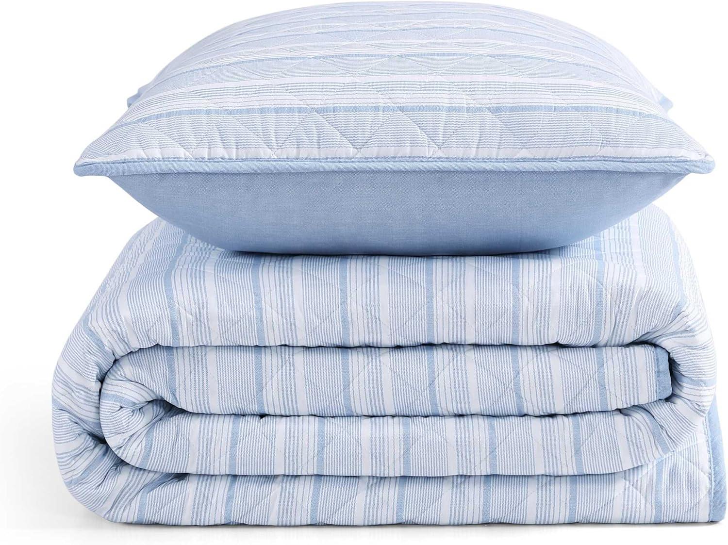 imageTommy Hilfiger Twin Quilt Set Soft Cotton wBreathable Feel Lightweight Bedding for Year Round Comfort 2 Piece Bed Set wMatching Pillowcase Sailing Stripe BlueSailing Stripe Blue