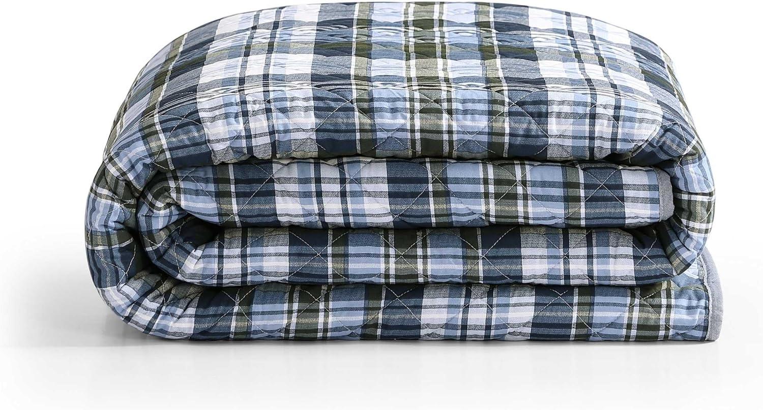 imageTommy Hilfiger Twin Quilt Set Soft Cotton wBreathable Feel Lightweight Bedding for Year Round Comfort 2 Piece Bed Set wMatching Pillowcase Sailing Stripe BlueBleecker Plaid Blue