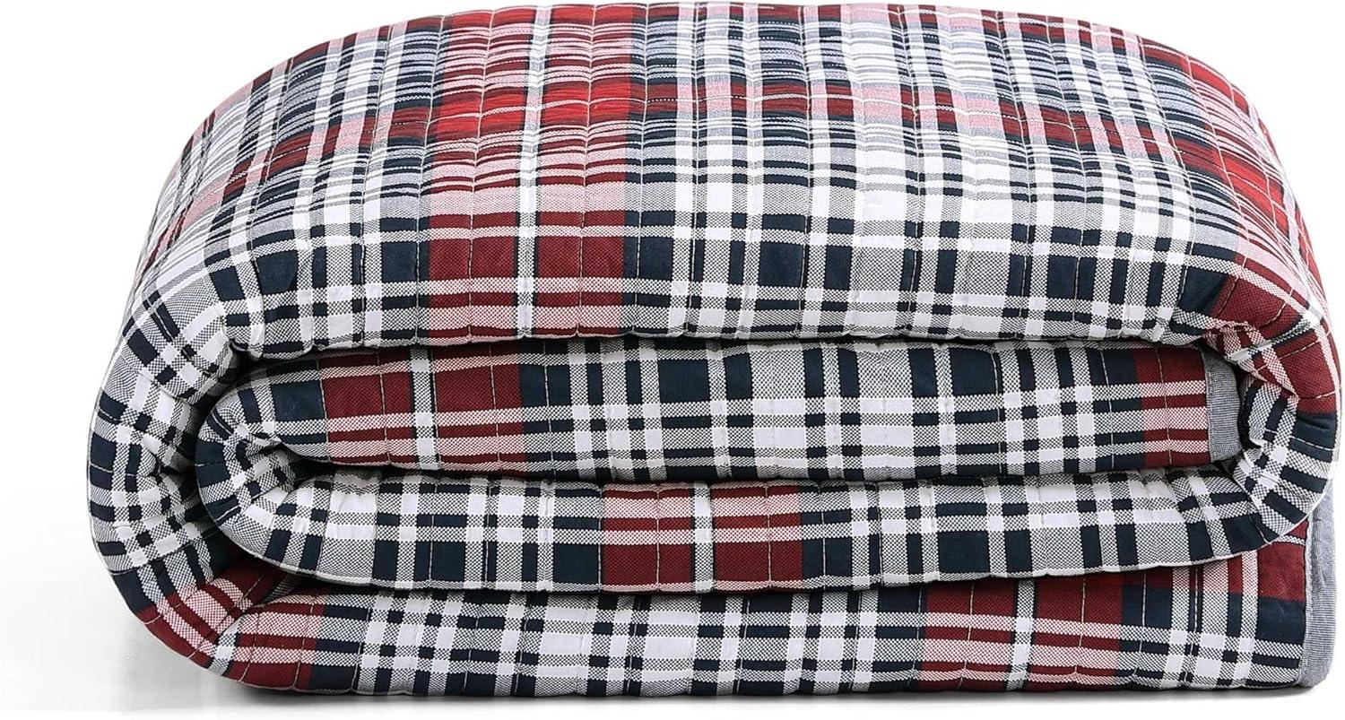 imageTommy Hilfiger Twin Quilt Set Soft Cotton wBreathable Feel Lightweight Bedding for Year Round Comfort 2 Piece Bed Set wMatching Pillowcase Sailing Stripe BlueCollegiate Tartan Blue