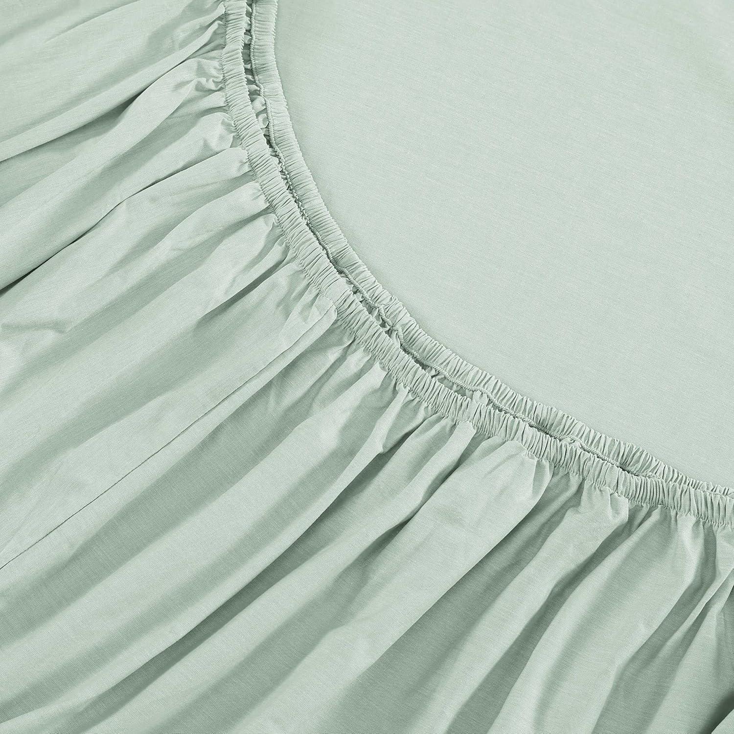 imageTommy Hilfiger Twin Sheet Set Cotton Chambray Bedding with Matching Pillowcase Lightweight Weave Subtle Textured Bed Sheets NavyGreen