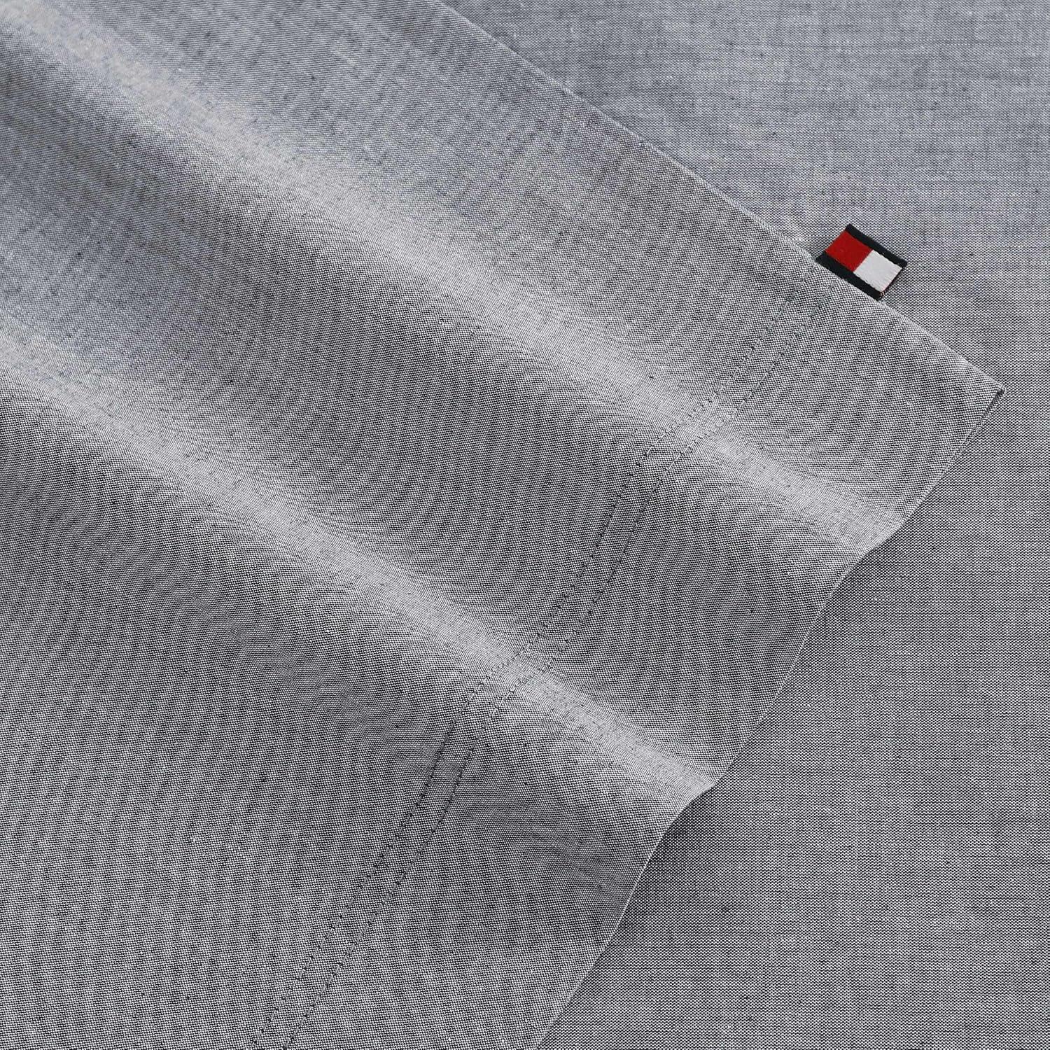 imageTommy Hilfiger Twin Sheet Set Cotton Chambray Bedding with Matching Pillowcase Lightweight Weave Subtle Textured Bed Sheets NavyNavy