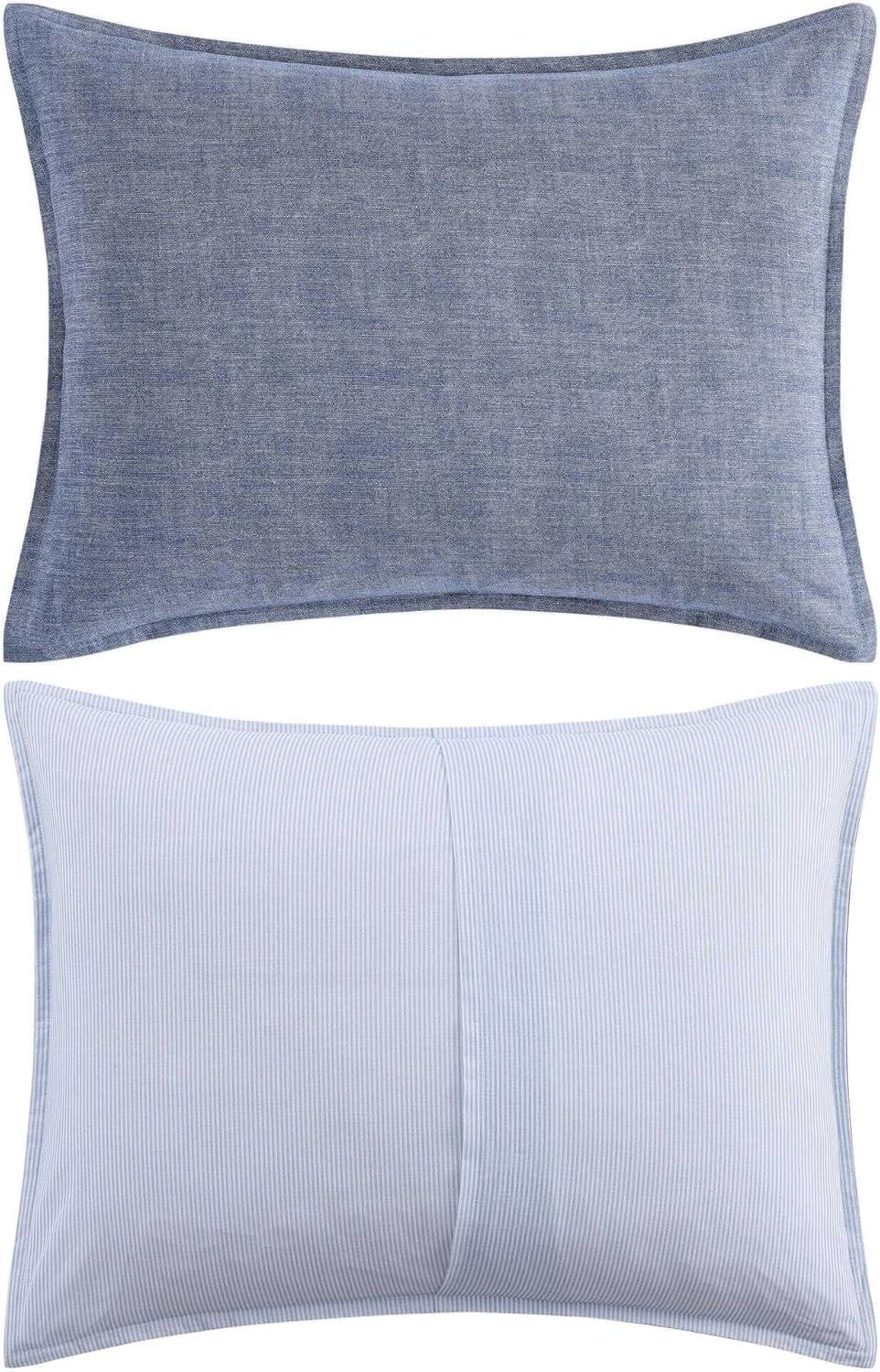 imageTommy Hilfiger TwinTwin XL Comforter Set Textured Cotton Plain Weave Bedding with Matching Sham Reversible Medium Weight for YearRound Use Dorm Essentials OekoTex Certified Dark BlueDark Blue