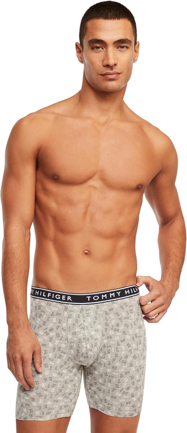 imageTommy Hilfiger Cotton Stretch Boxer Brief 4PackMahogany Grey Heather Logo Print Four Leaf Clover Navy